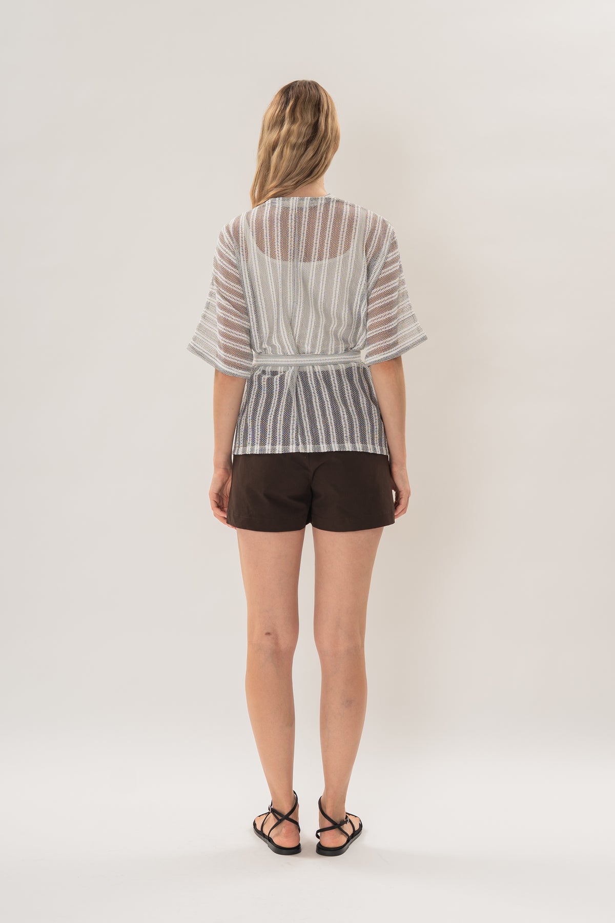 Textured Kimono Outer in Embroidered Stripe