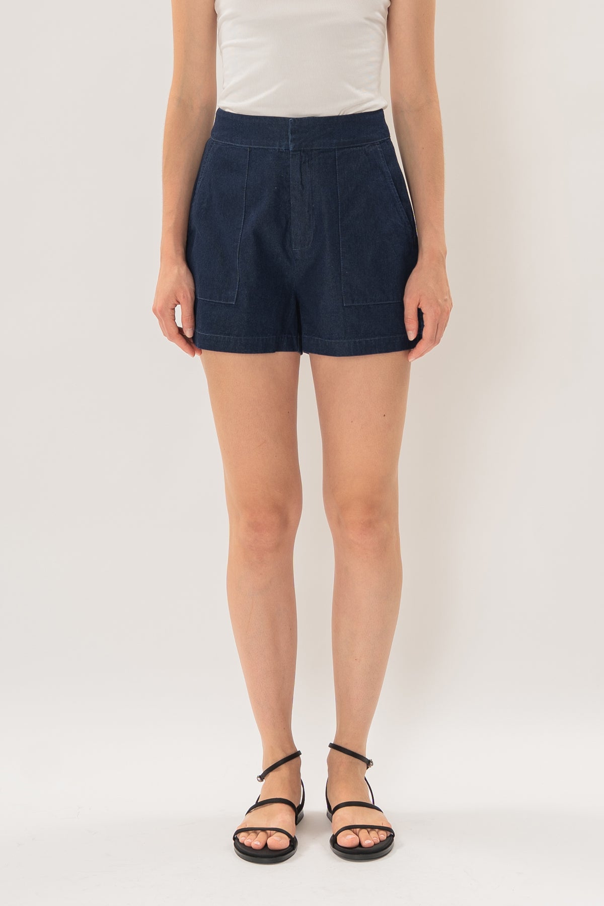 Denim Box Shorts in Dark Wash