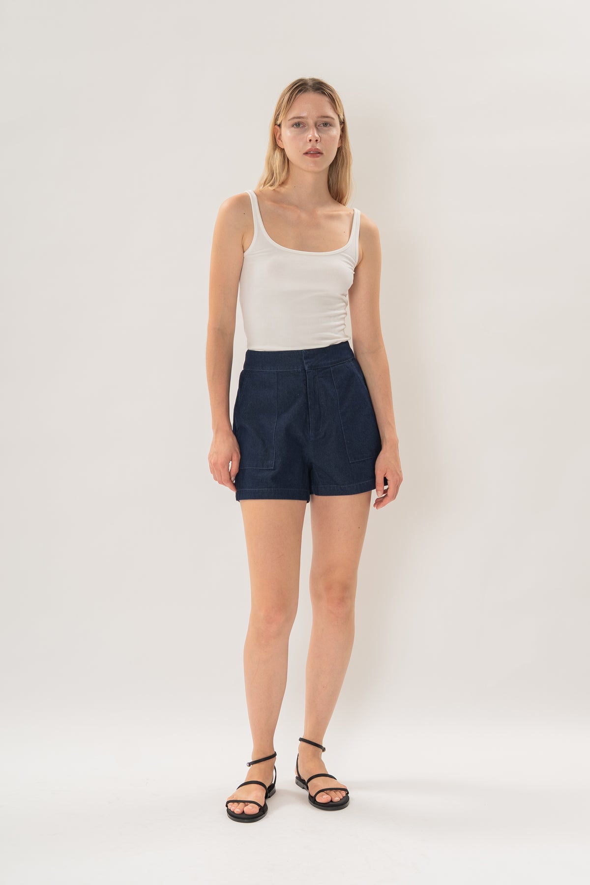 Denim Box Shorts in Dark Wash