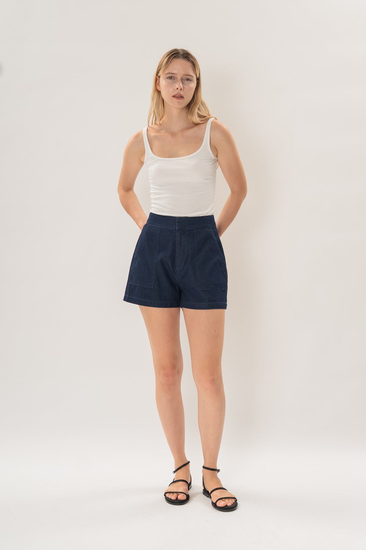 Denim Box Shorts in Dark Wash