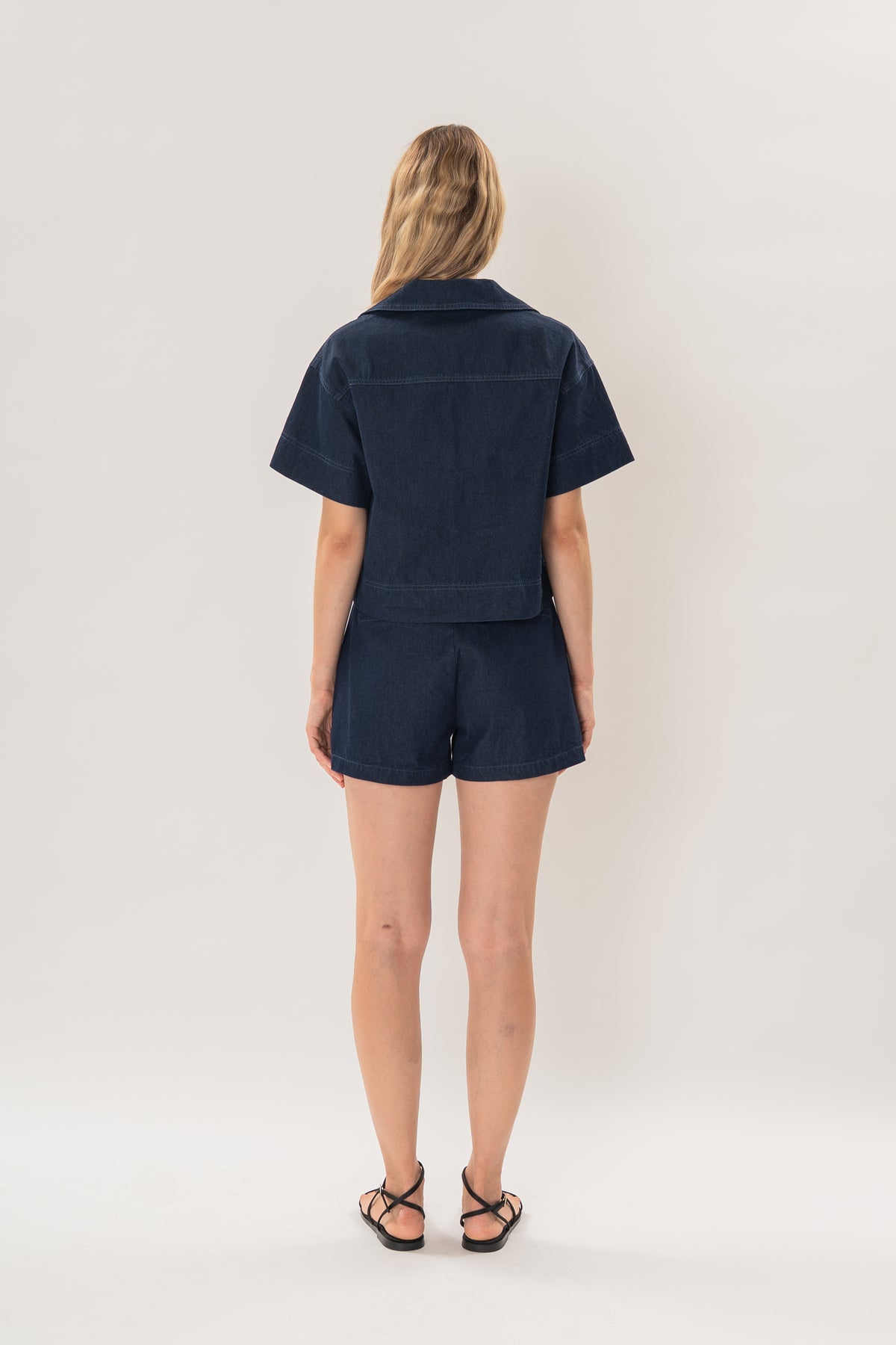 Collared Boxy Denim Shirt in Dark Wash