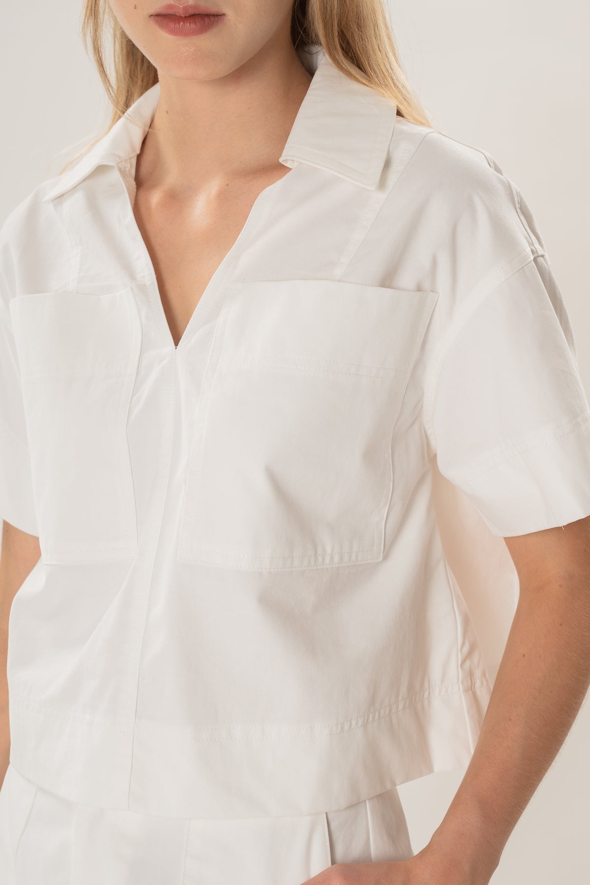 Collared Boxy Denim Shirt in White