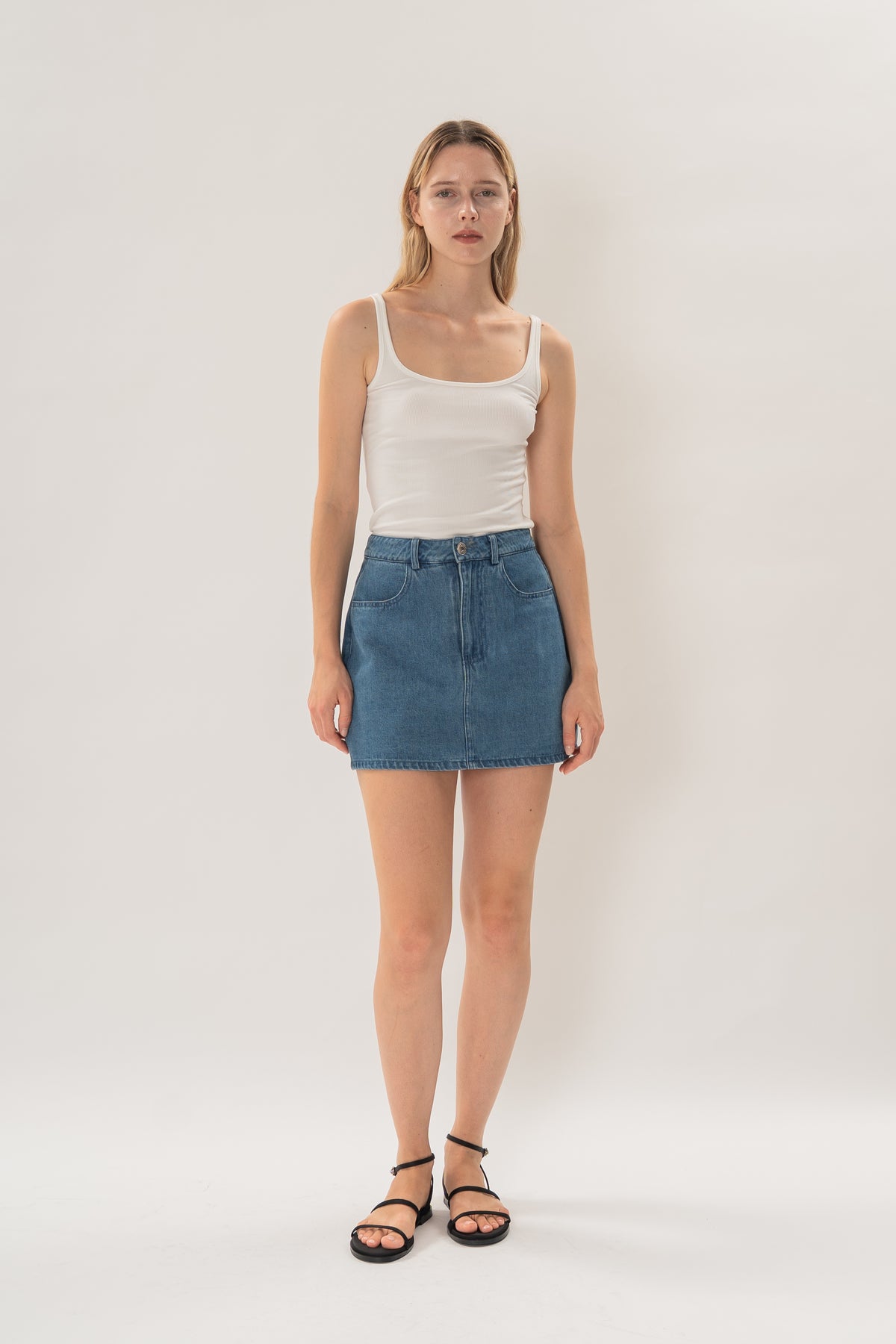 Classic Denim Skort in Mid Blue Wash
