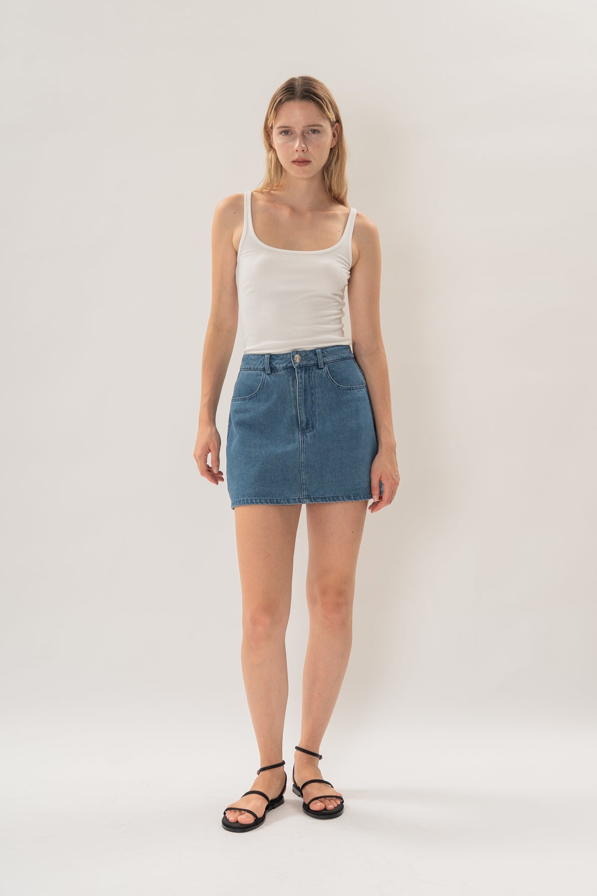 Classic Denim Skort in Mid Blue Wash