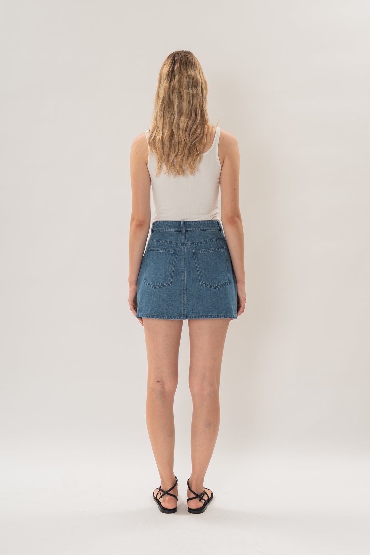 Classic Denim Skort in Mid Blue Wash