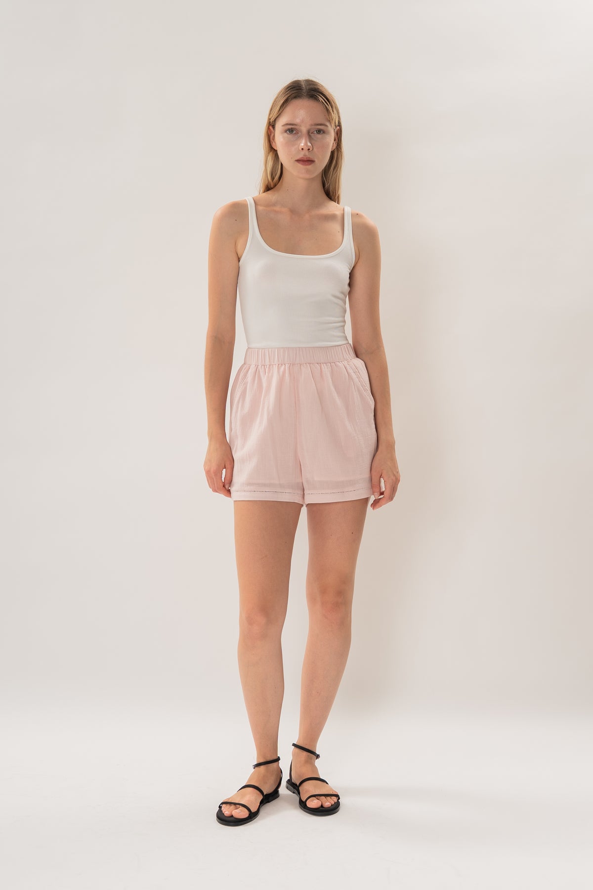 Gathered Waist Shorts With Eyelet Detailing in Pink