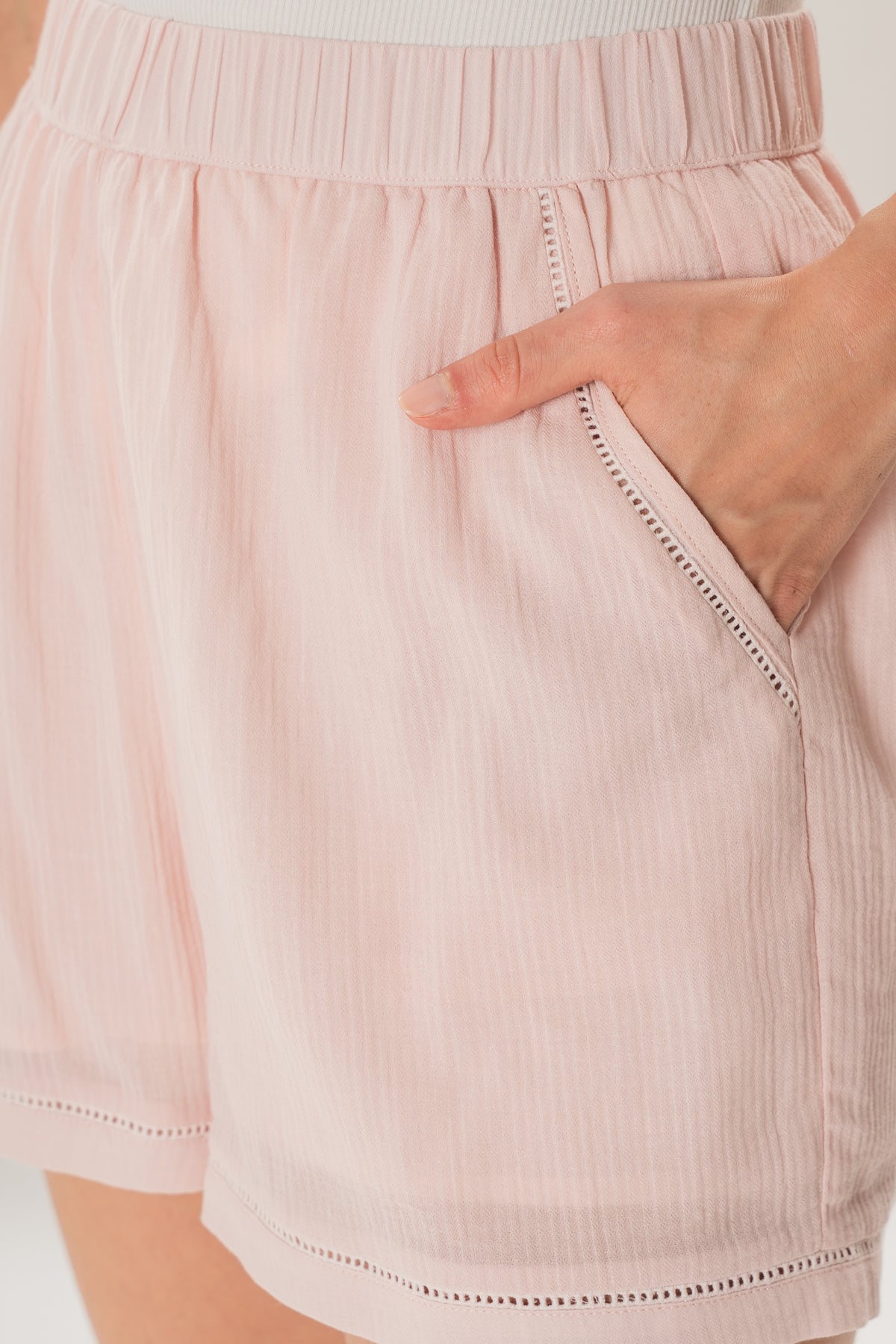 Gathered Waist Shorts With Eyelet Detailing in Pink