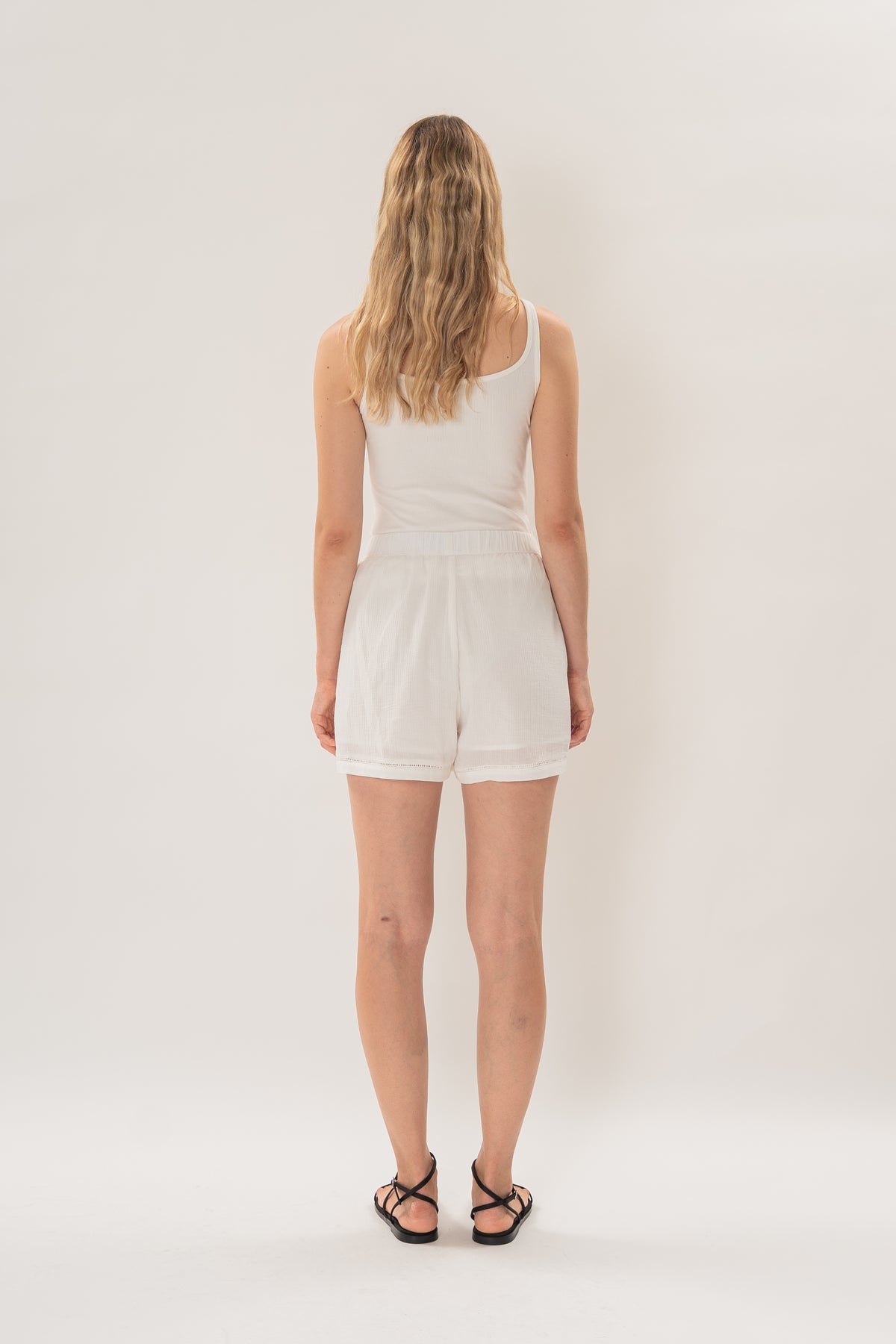 Gathered Waist Shorts With Eyelet Detailing in White