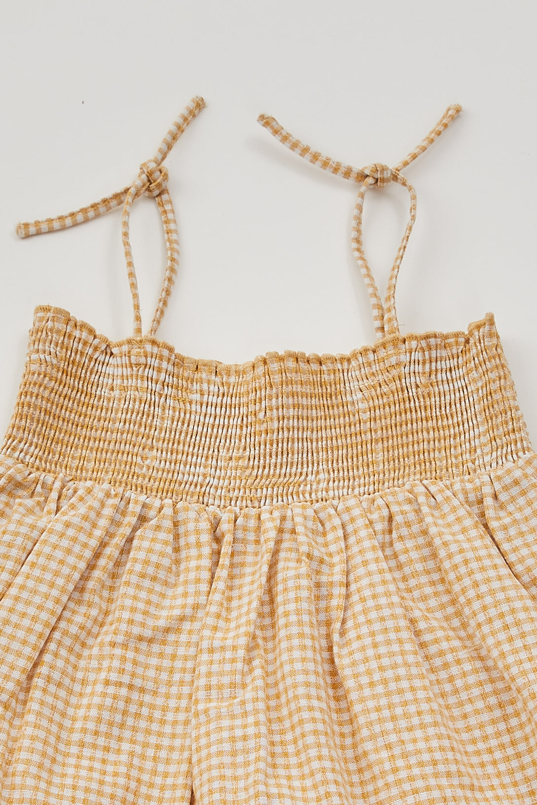 Mini Gingham Shirred Dress in Yellow