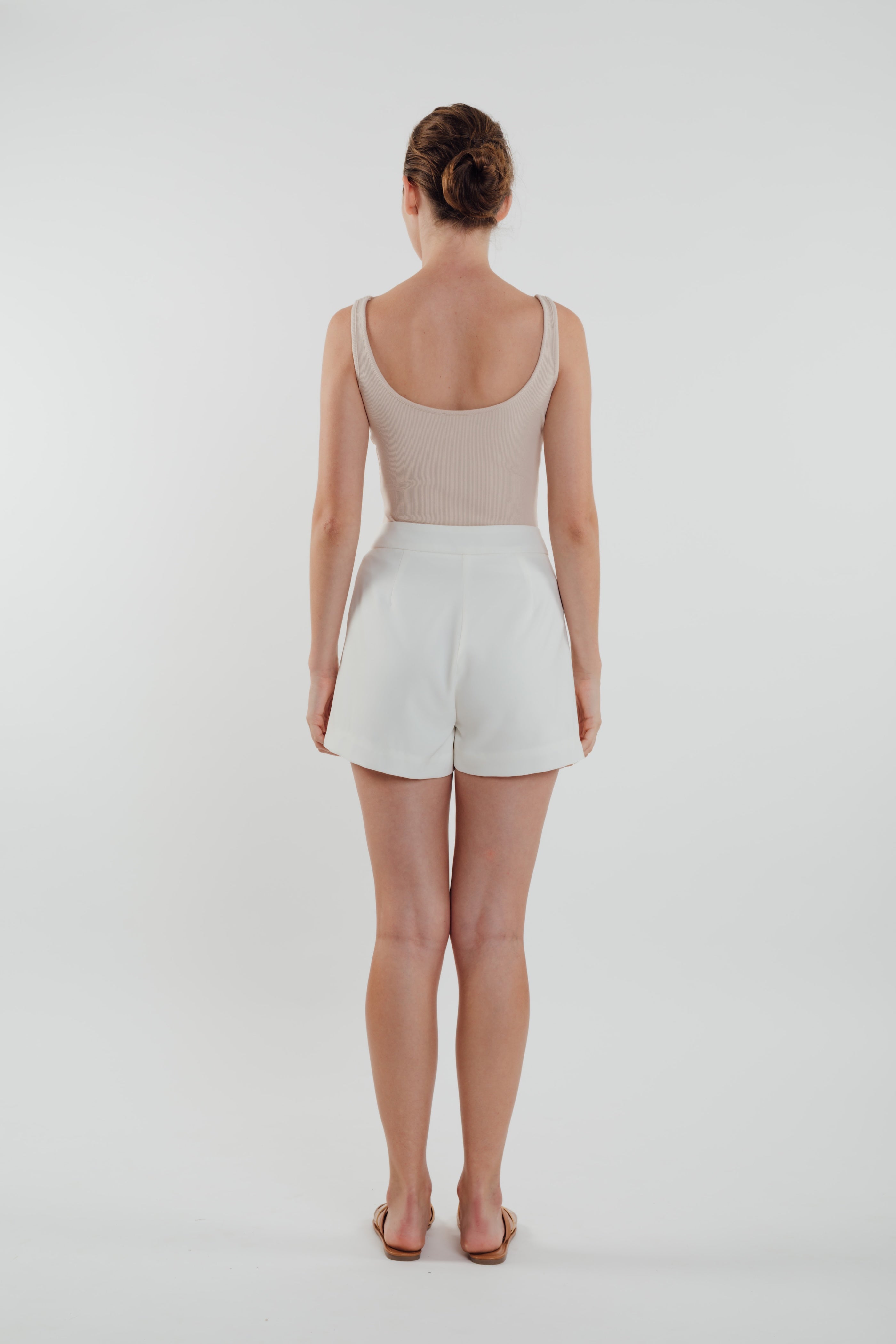 High Waisted Foldlines Shorts in White