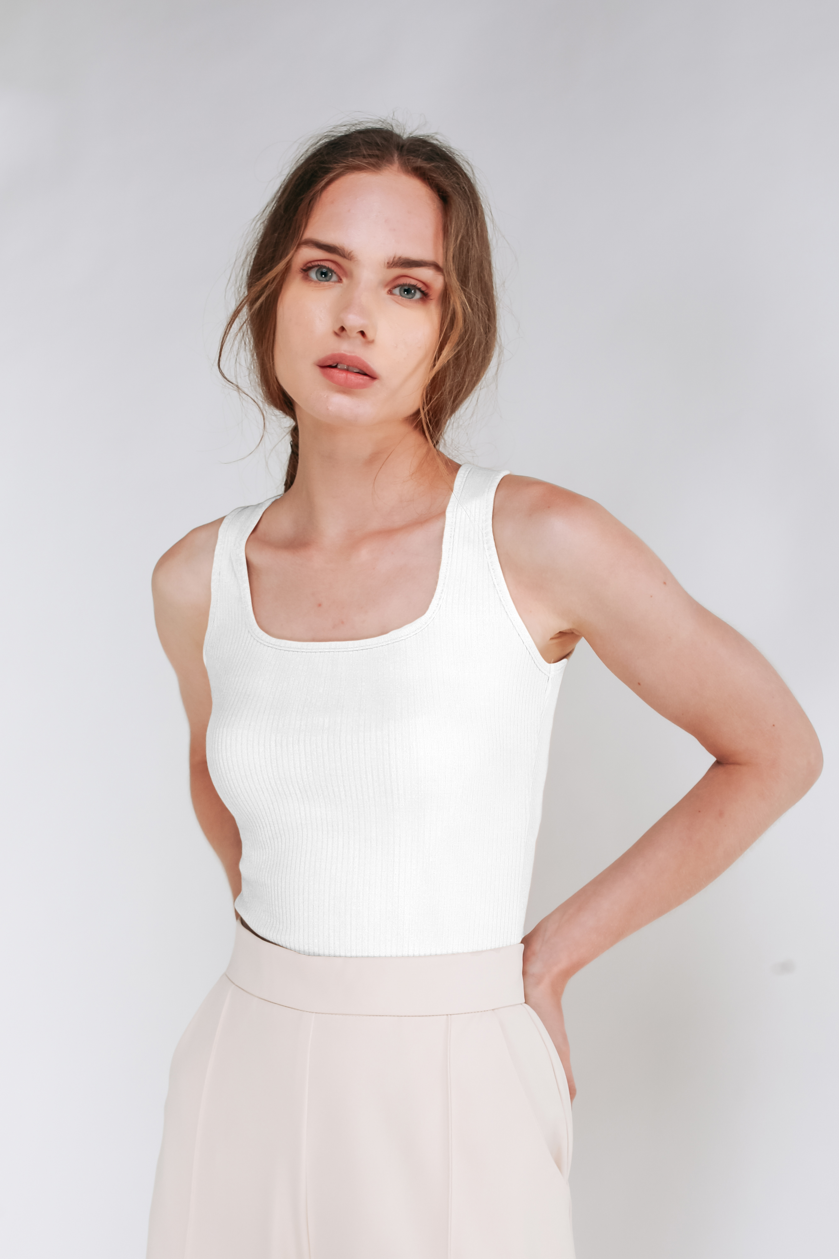 Square Neck Tank Top In Off White (Sale)
