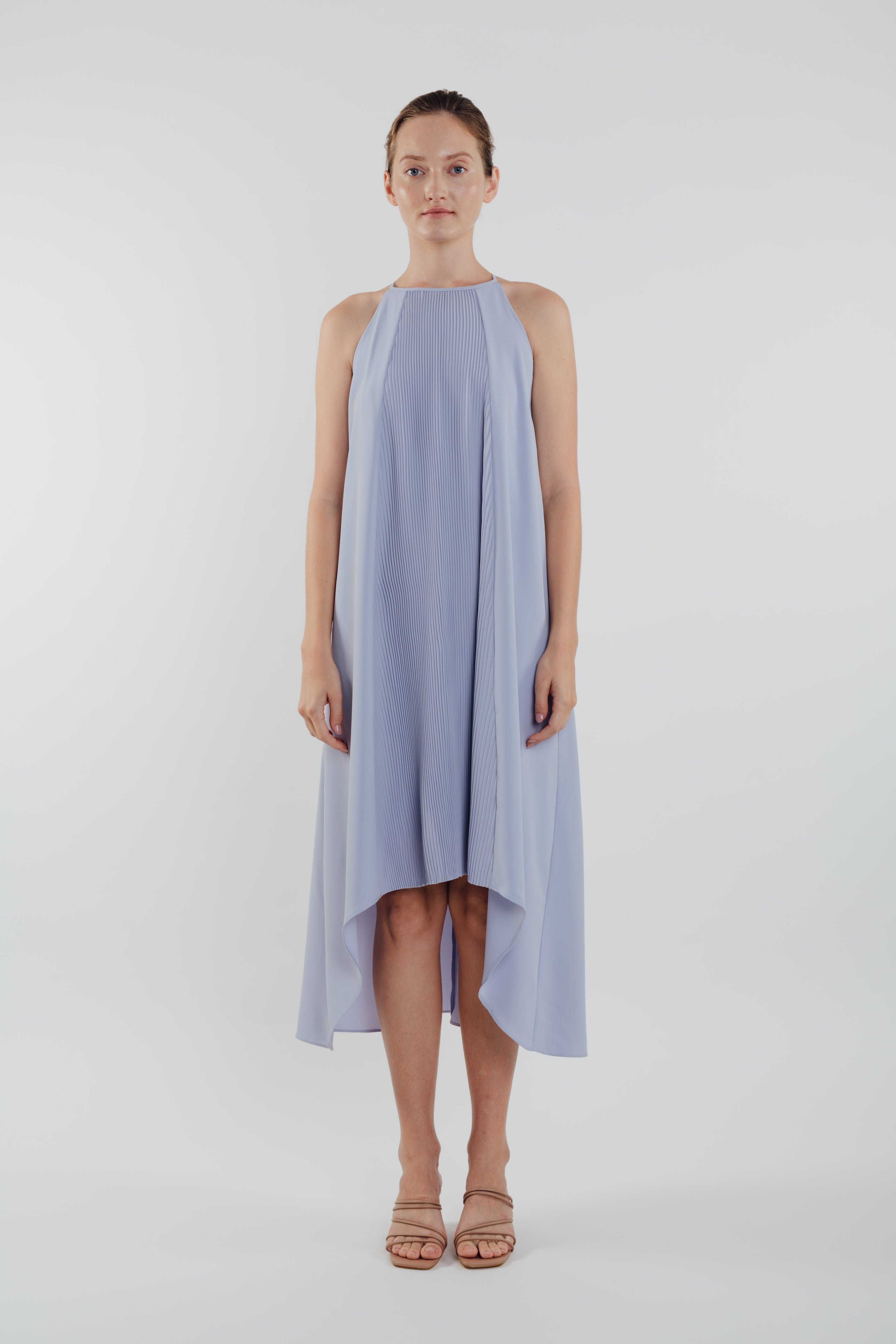 Pleated Halter Dress in Sky
