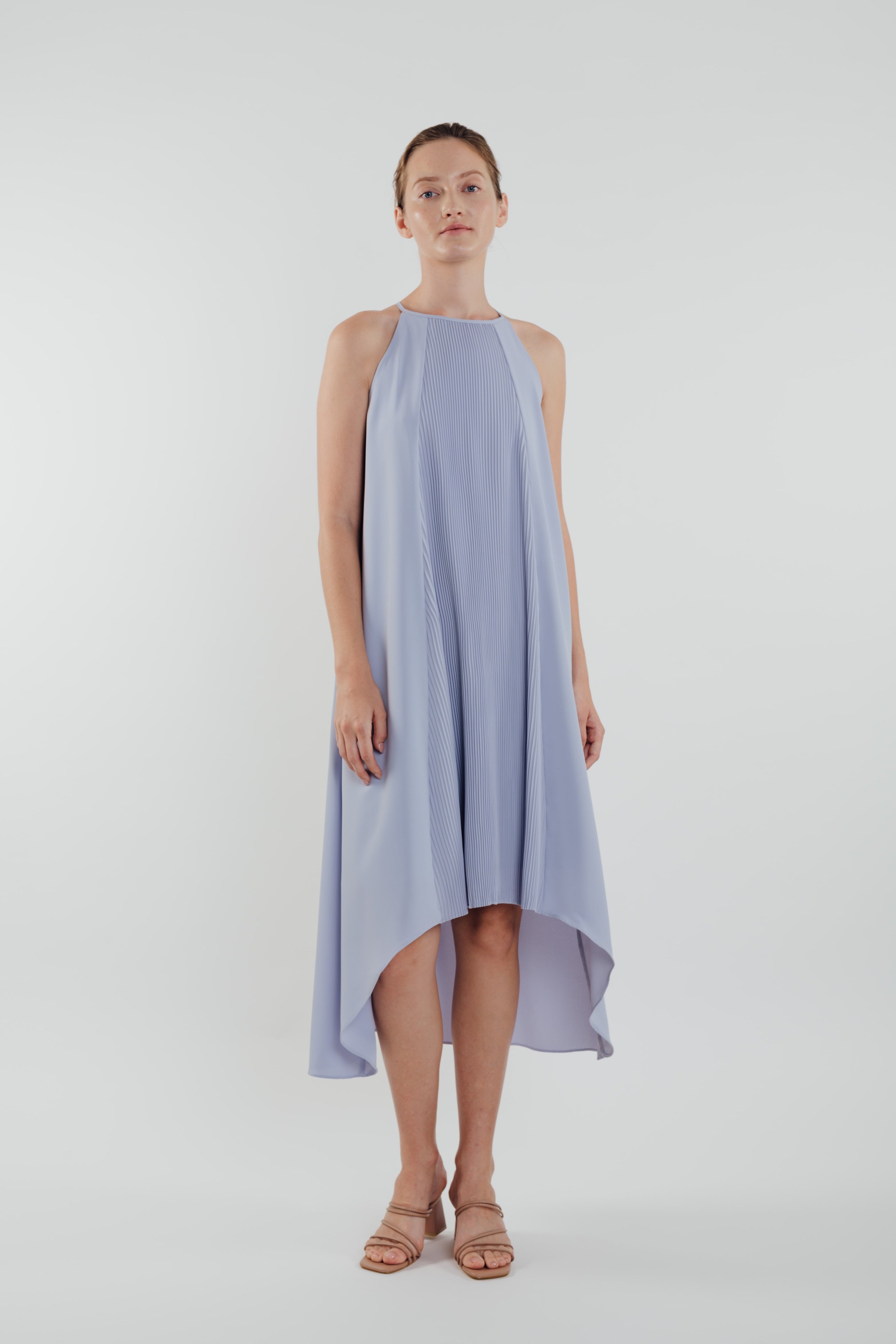 Pleated Halter Dress in Sky