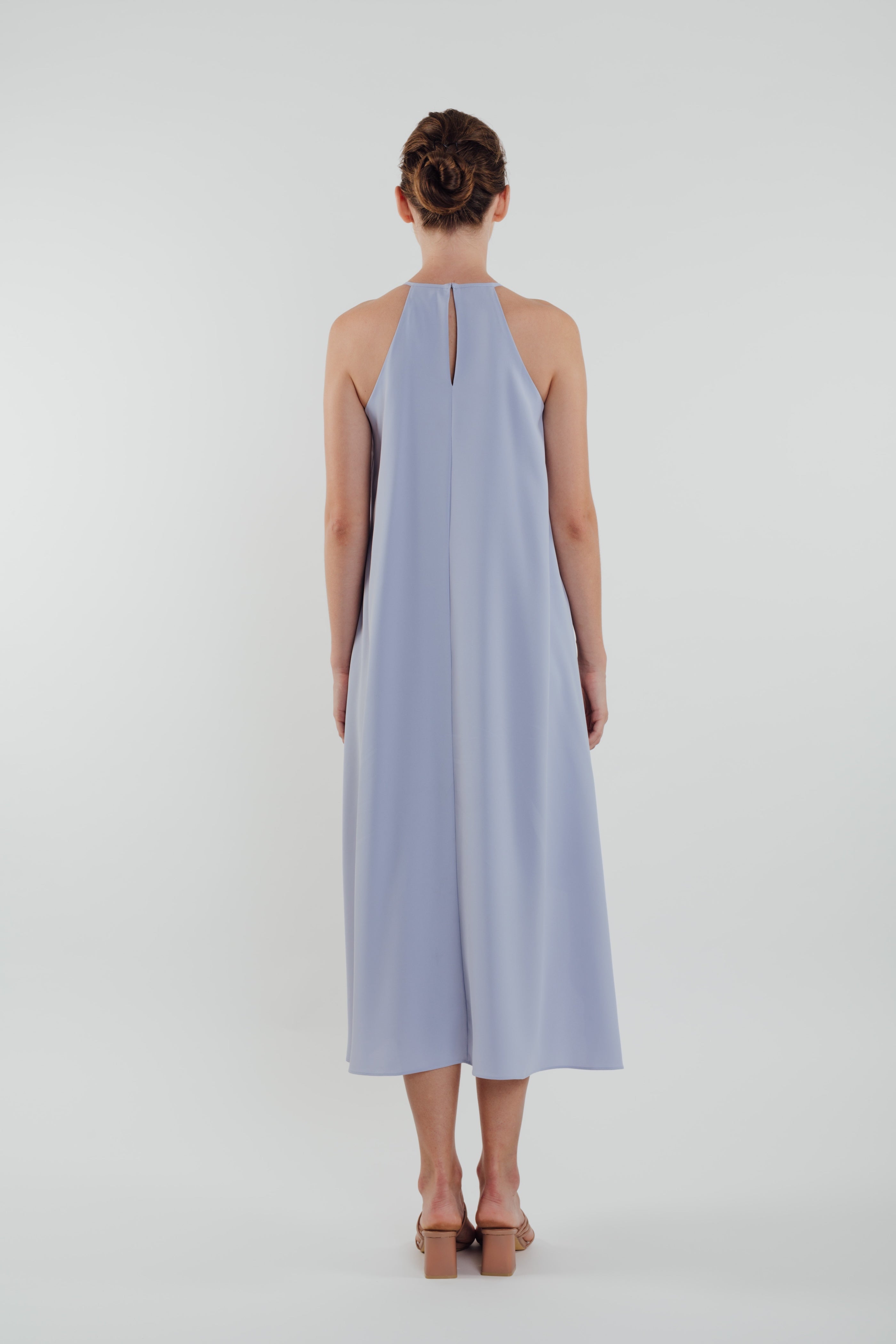 Pleated Halter Dress in Sky