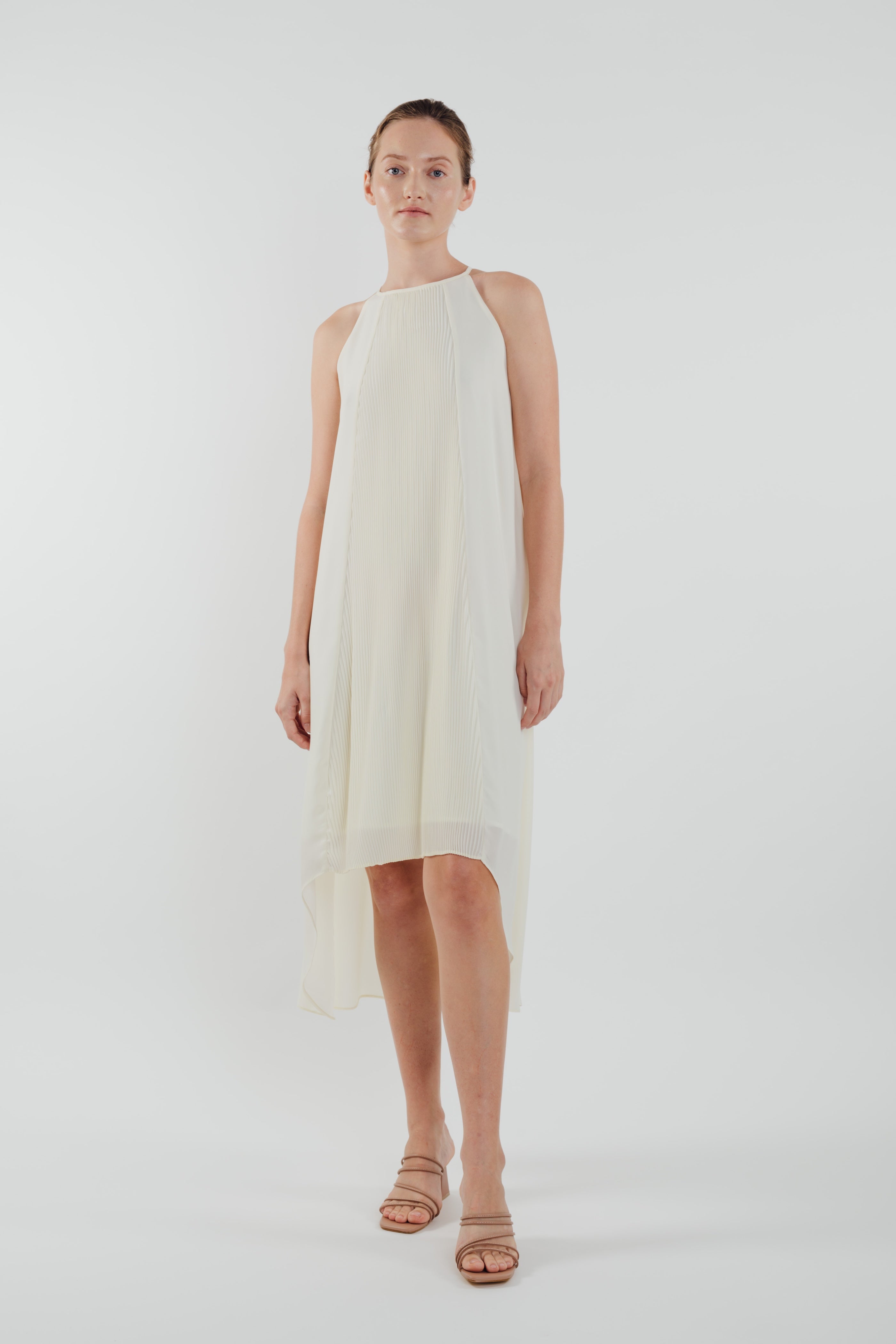 Pleated Halter Dress in Ivory