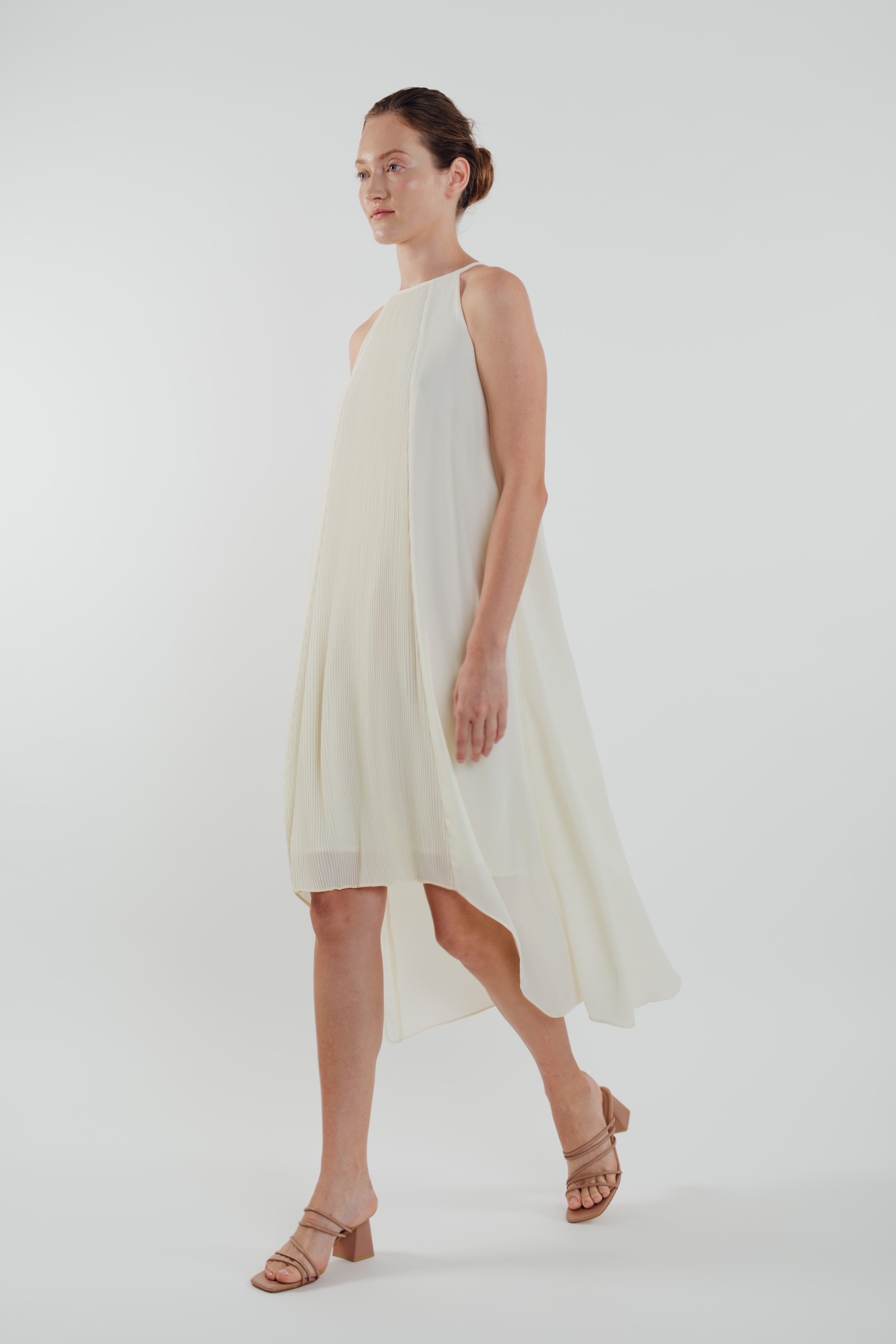Pleated Halter Dress in Ivory