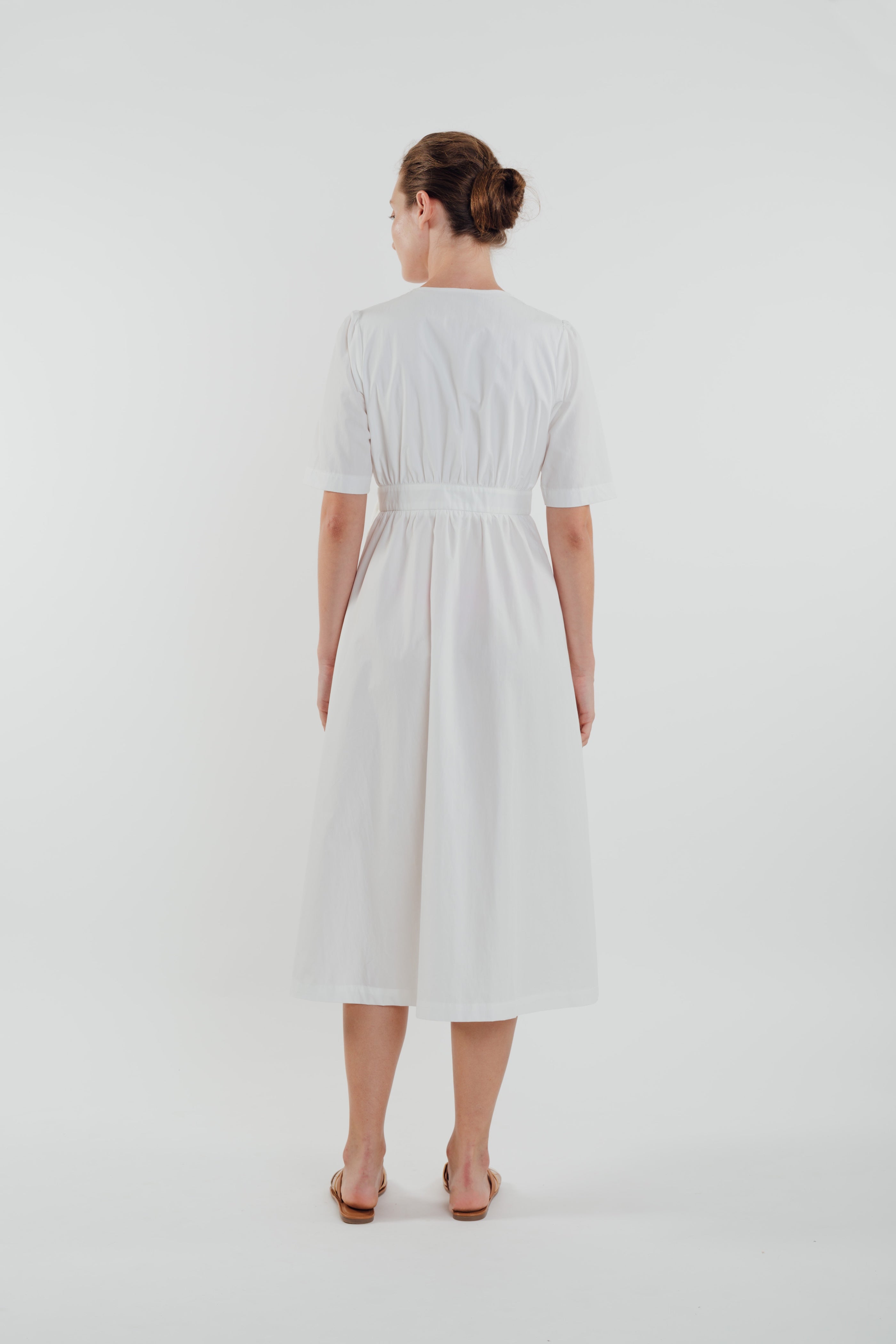 Cotton Midi Wrap Dress in White