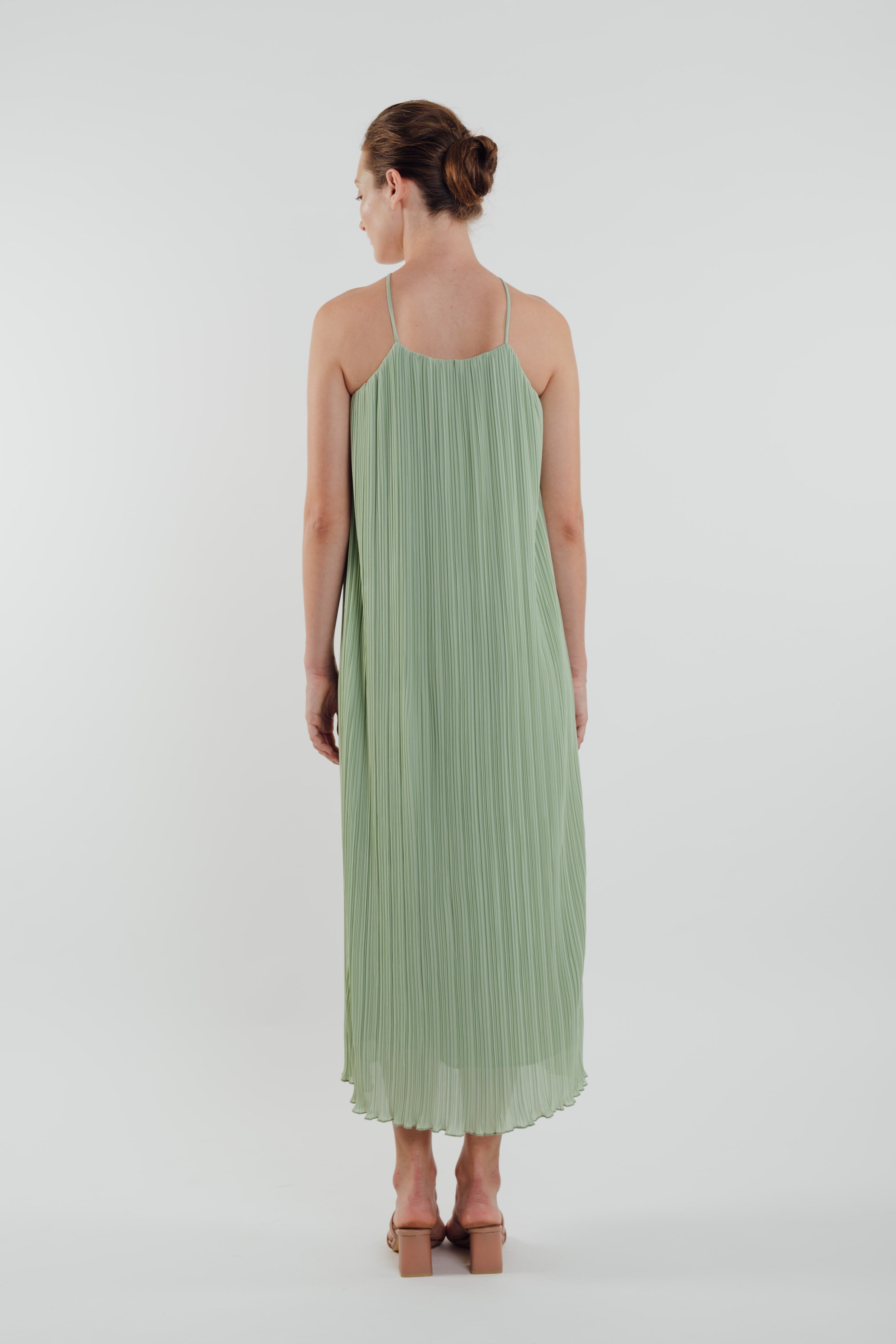 Halter Pleated Maxi Dress in Sage