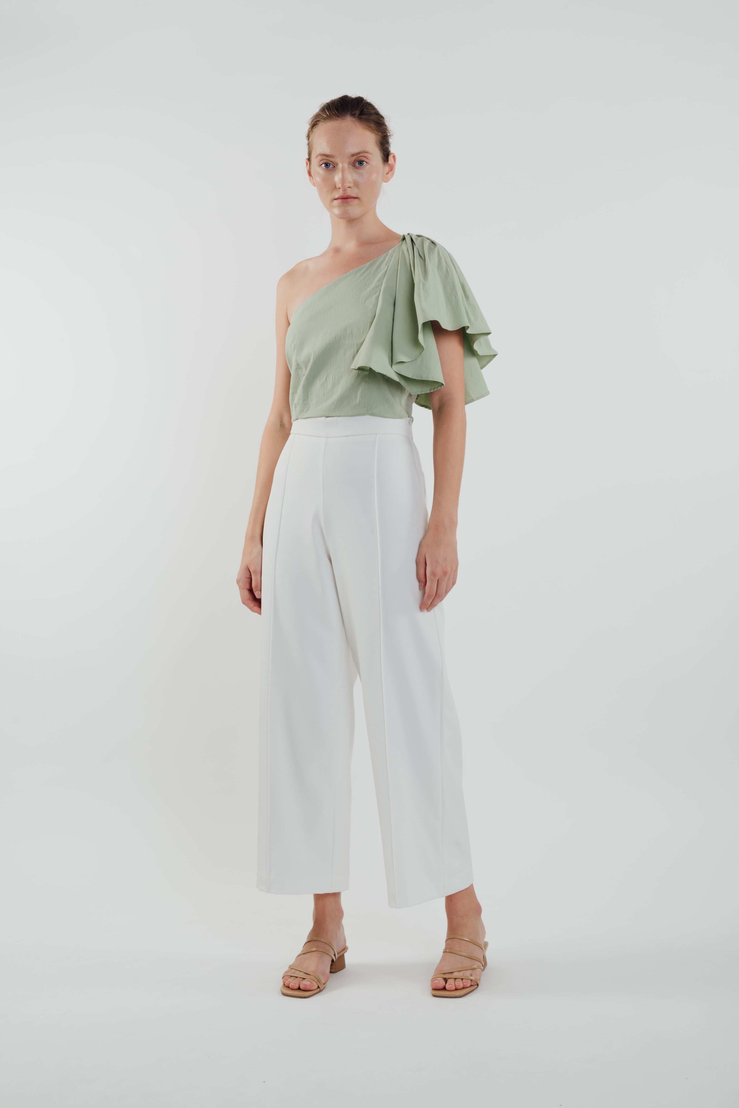 Toga Top with Frilled Sleeve in Sage (Sale)