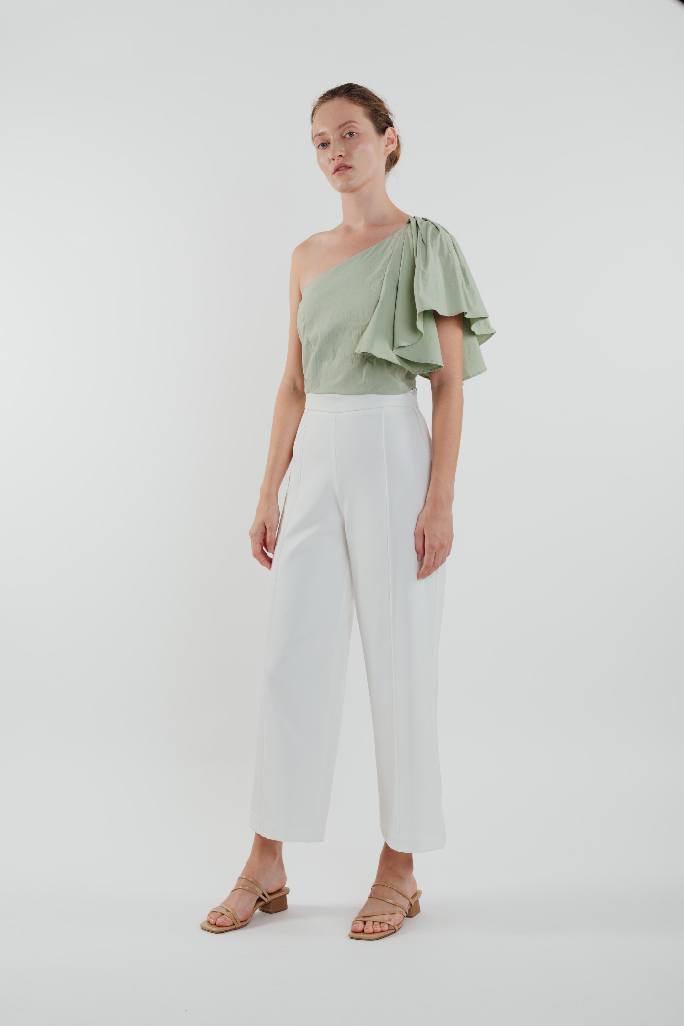 Toga Top with Frilled Sleeve in Sage (Sale)