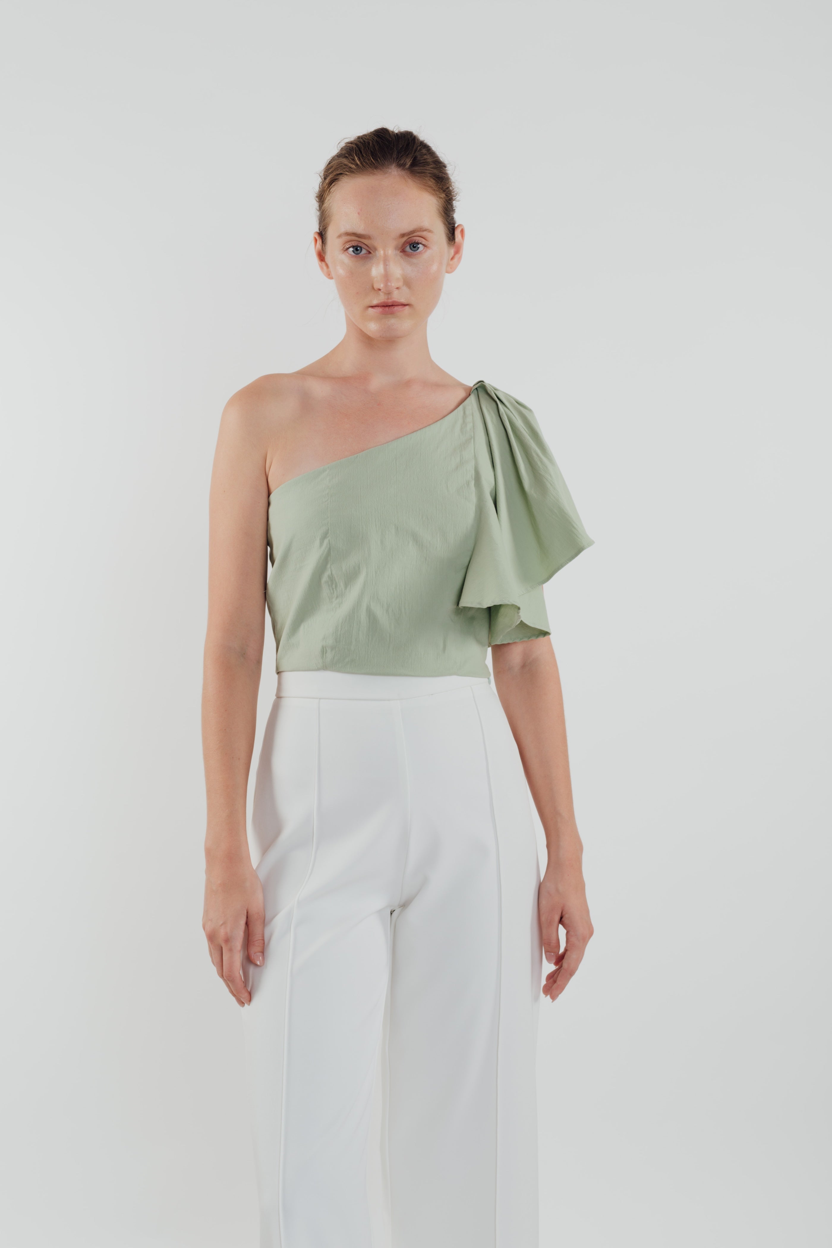 Toga Top with Frilled Sleeve in Sage (Sale)