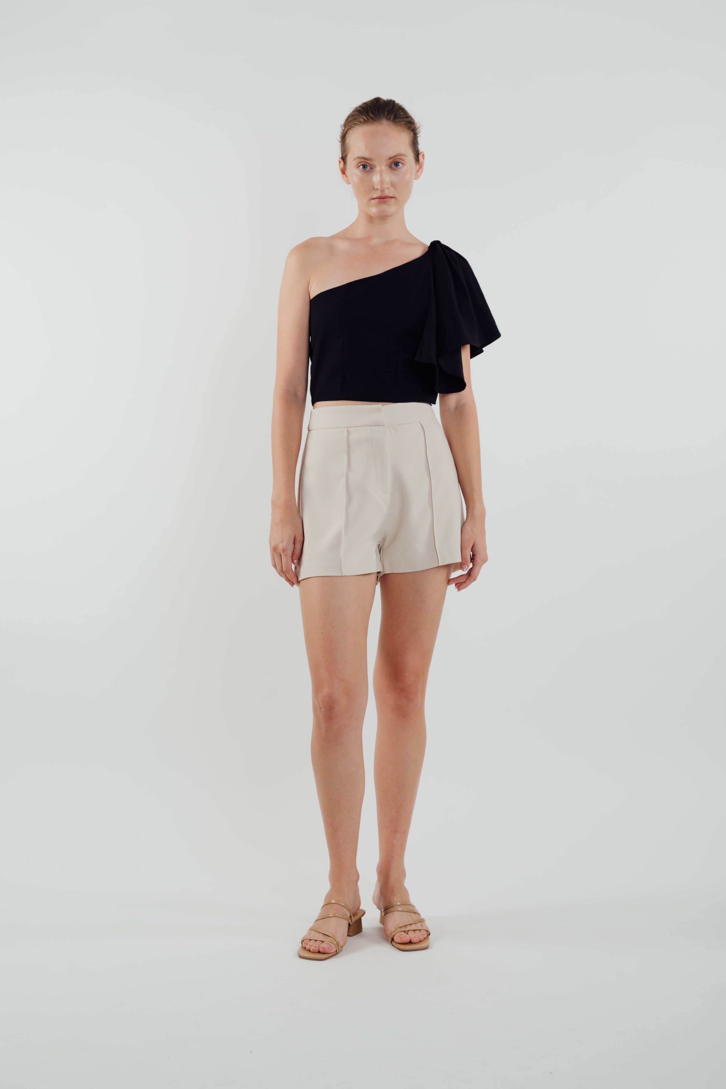 Toga Top with Frilled Sleeve in Black (Sale)