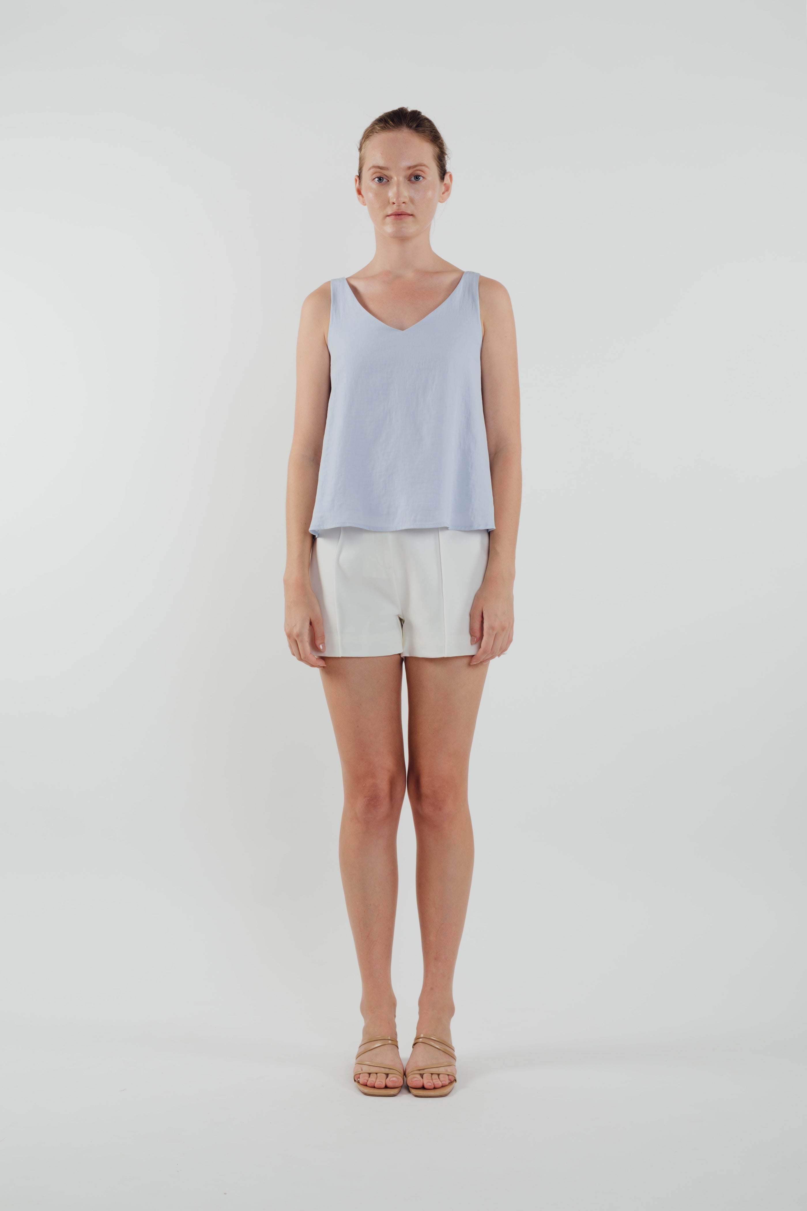 V Neck Flared Top in Sky (Sale)