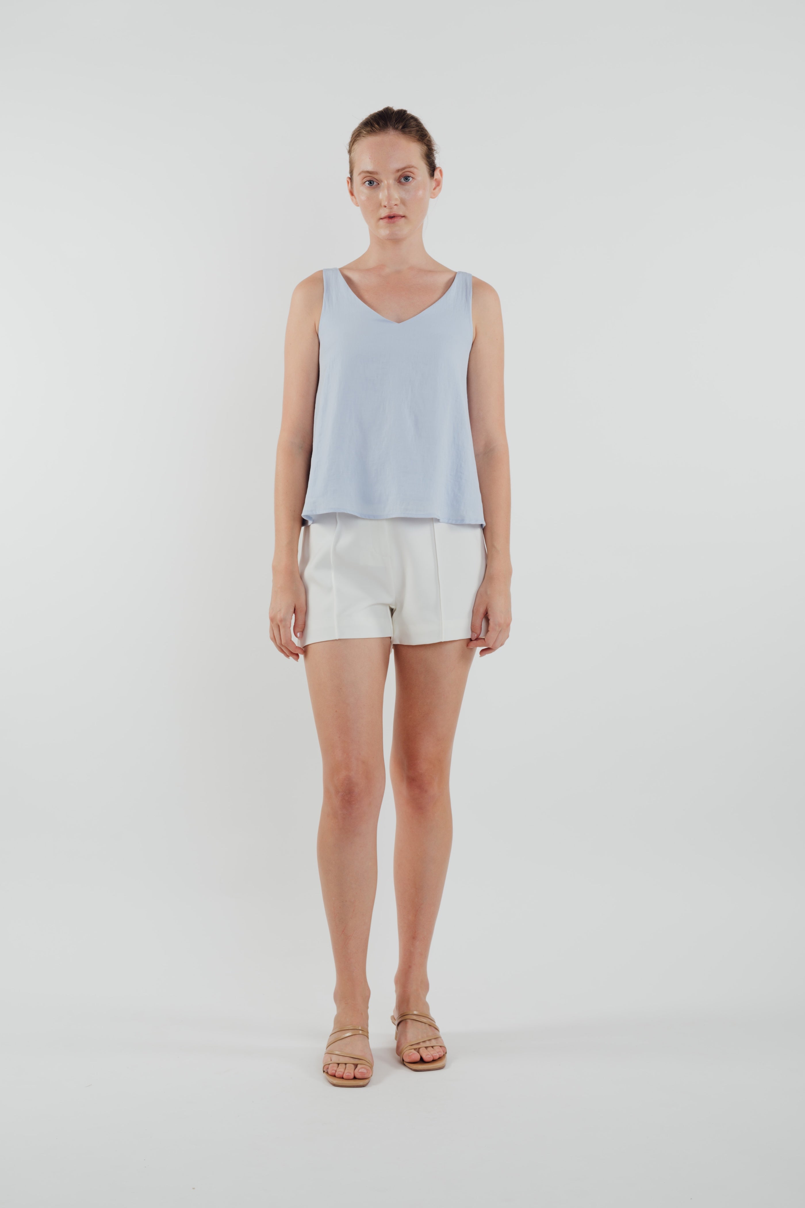 V Neck Flared Top in Sky (Sale)