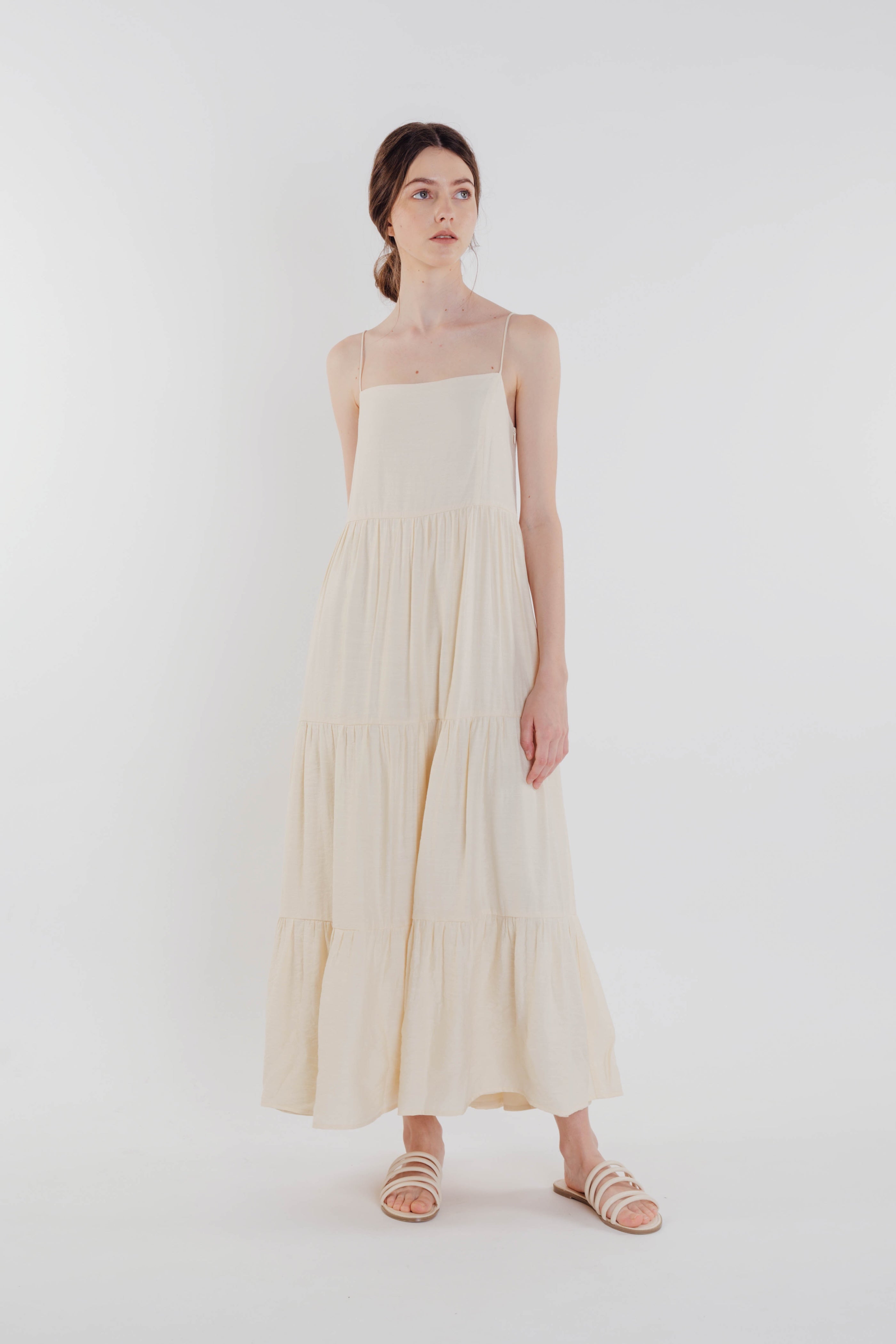 Tencel Tiered Maxi Dress in Soft Yellow (Sale)