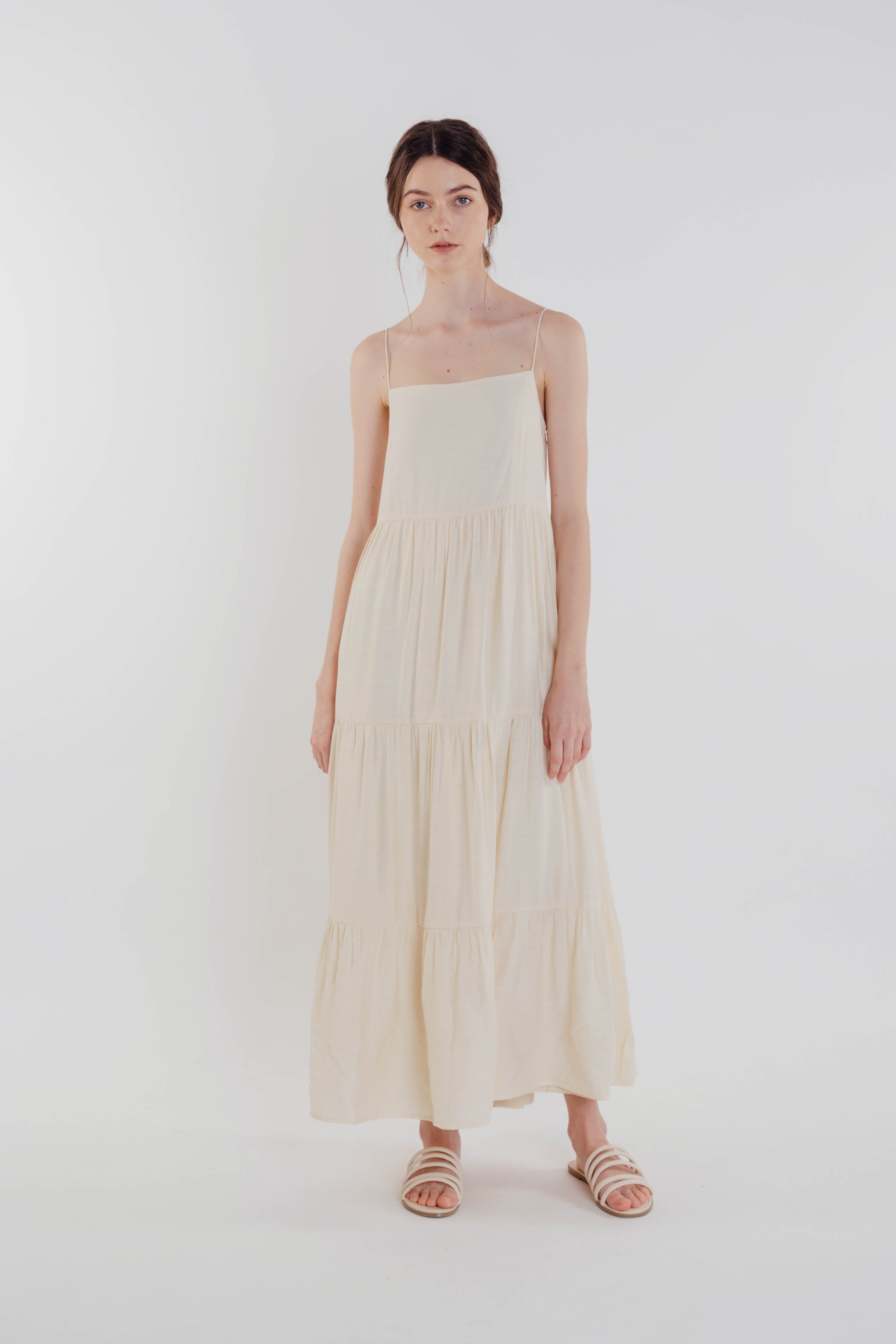 Tencel Tiered Maxi Dress in Soft Yellow (Sale)