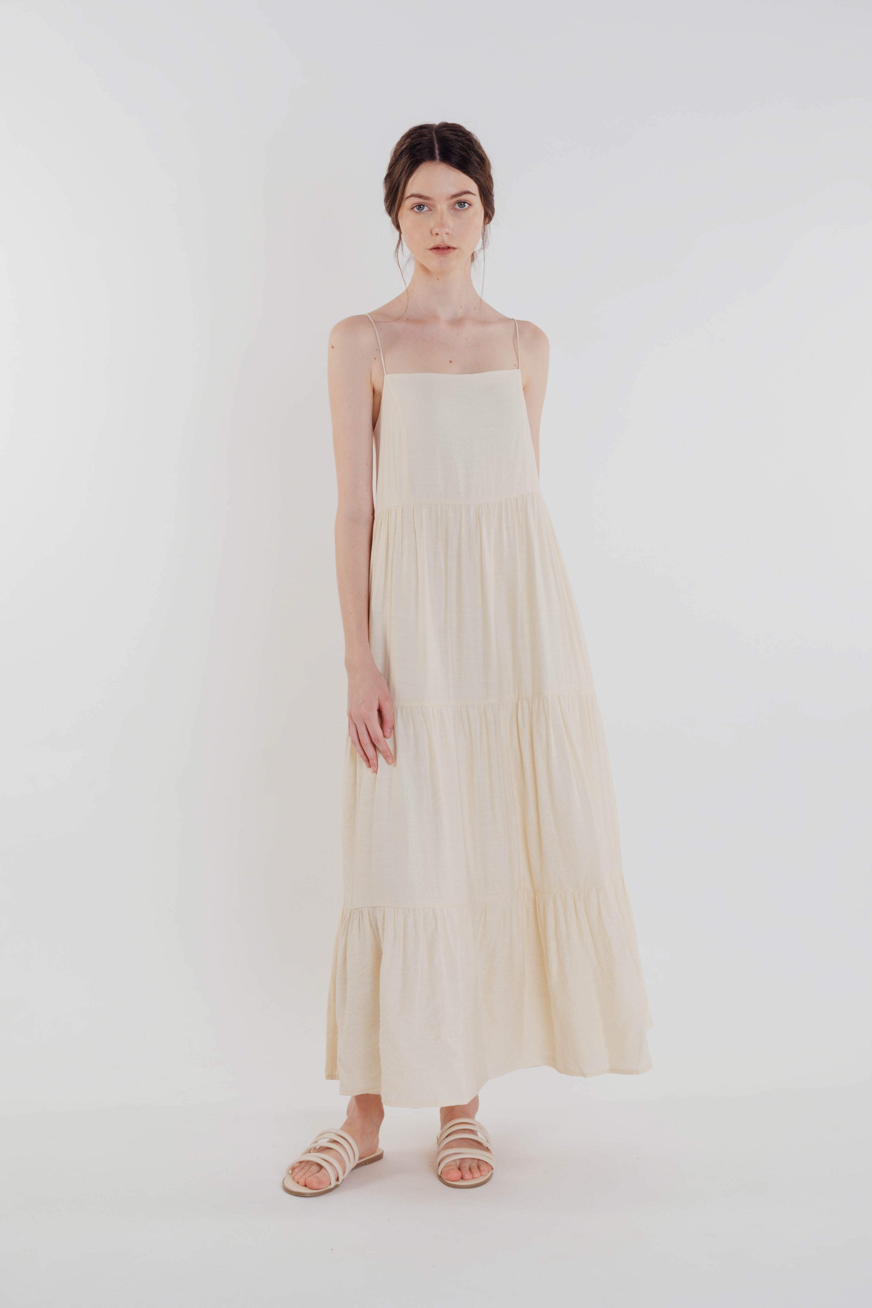 Tencel Tiered Maxi Dress in Soft Yellow (Sale)