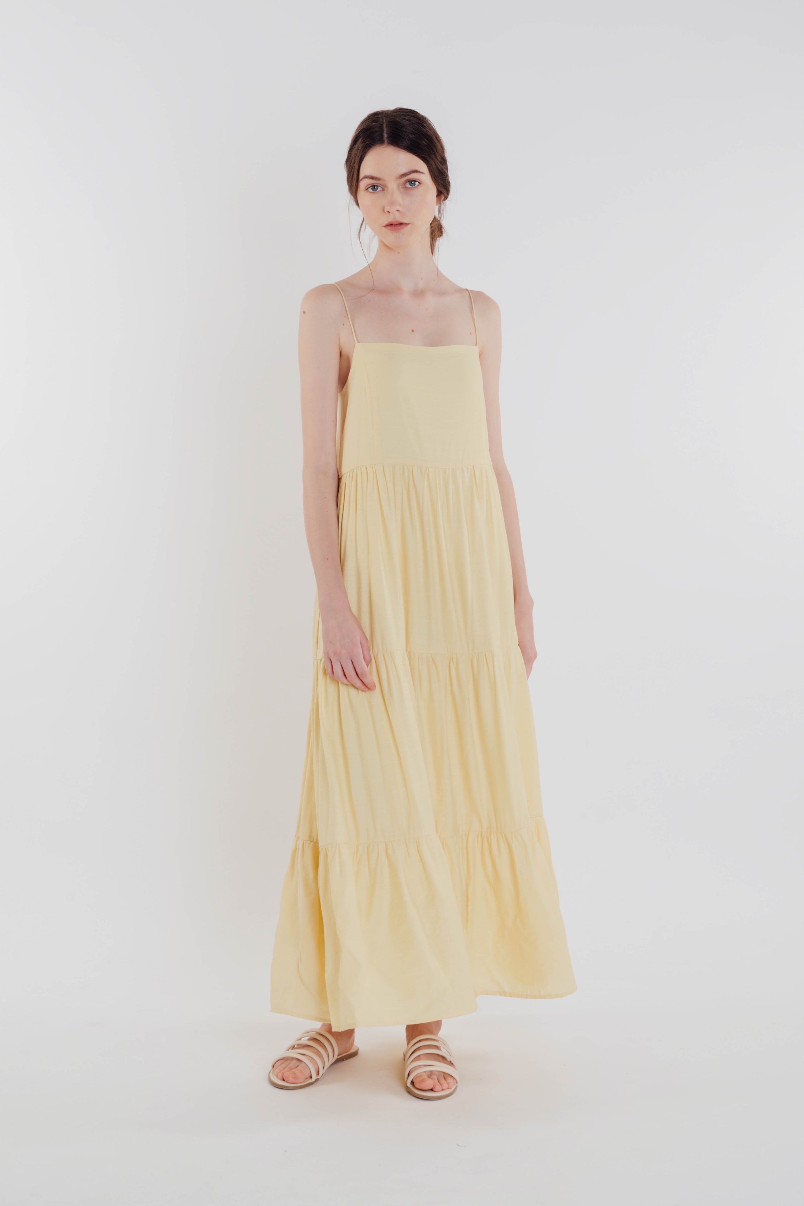 Tencel Tiered Maxi Dress in Yellow