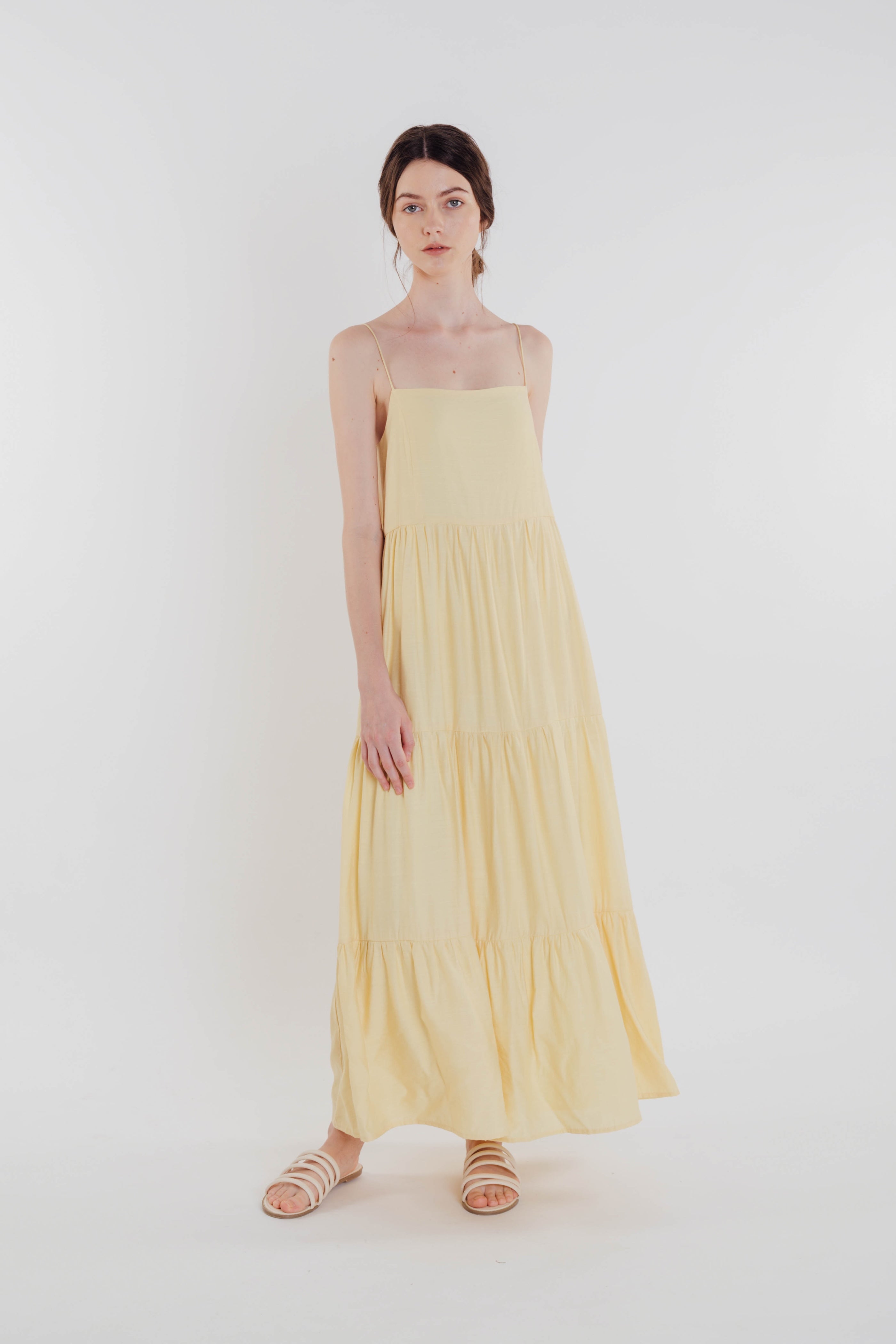 Tencel Tiered Maxi Dress in Yellow