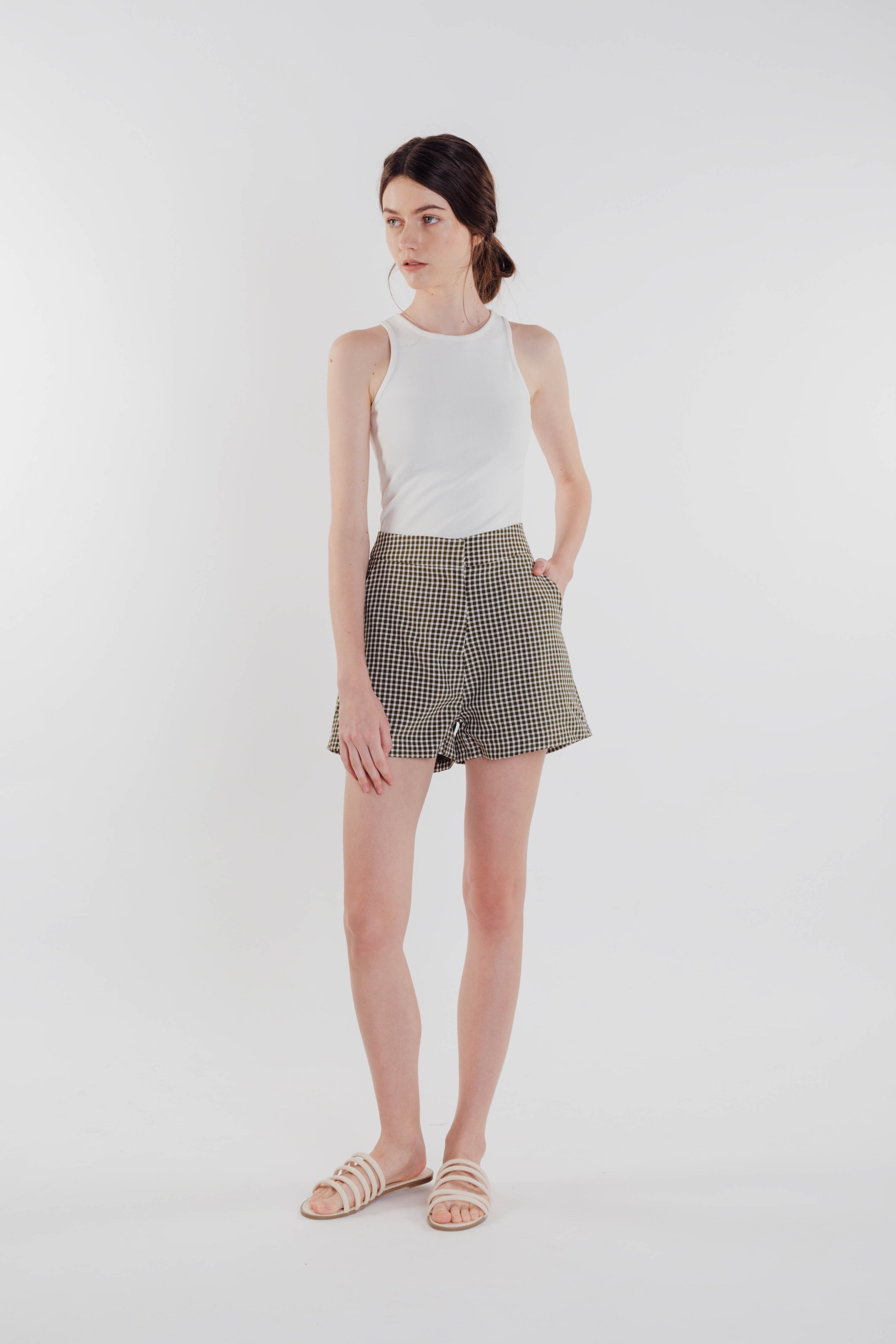 Gingham Shorts in Olive (Sale)