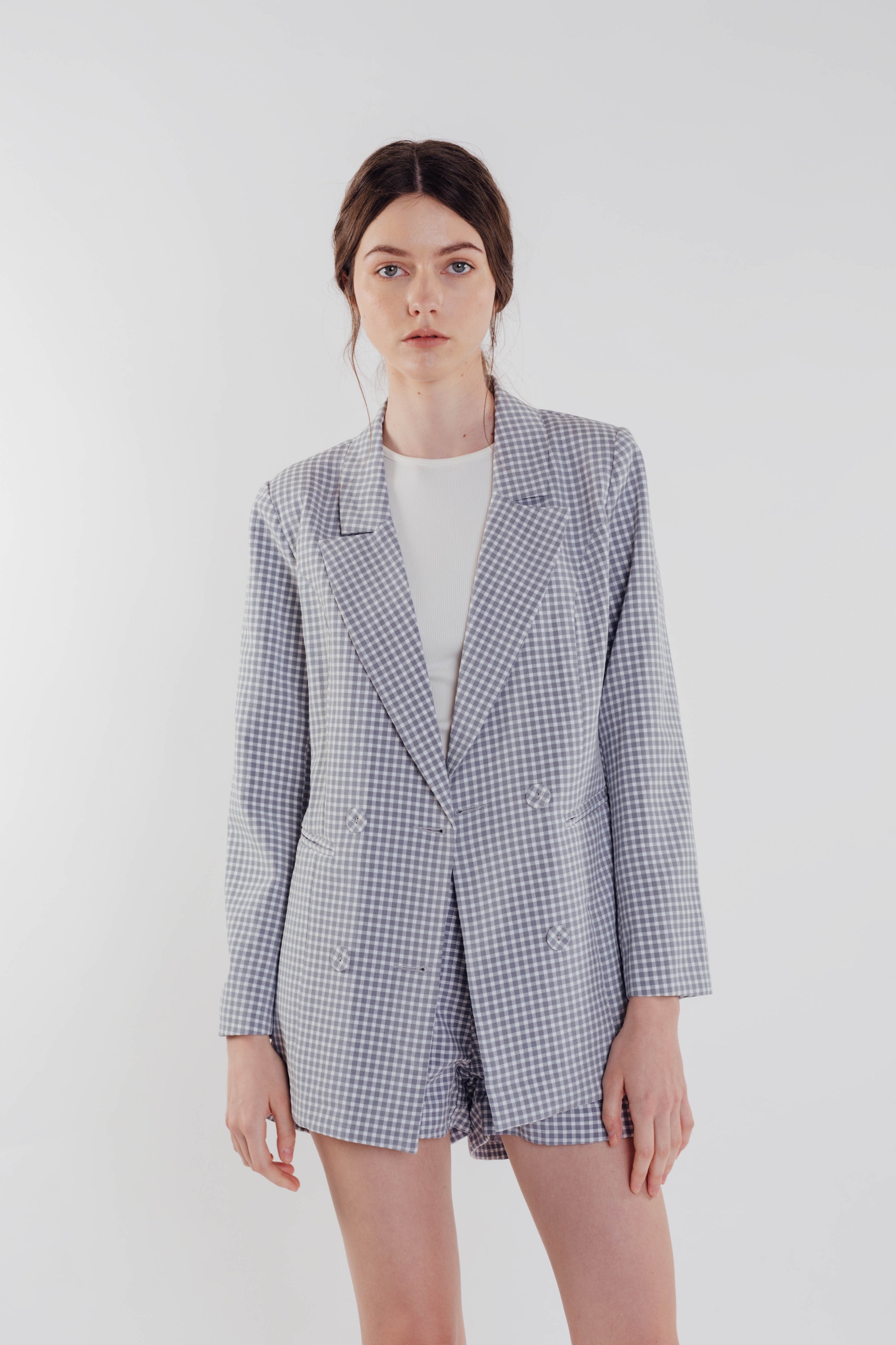 Gingham Blazer in Sky (Sale)