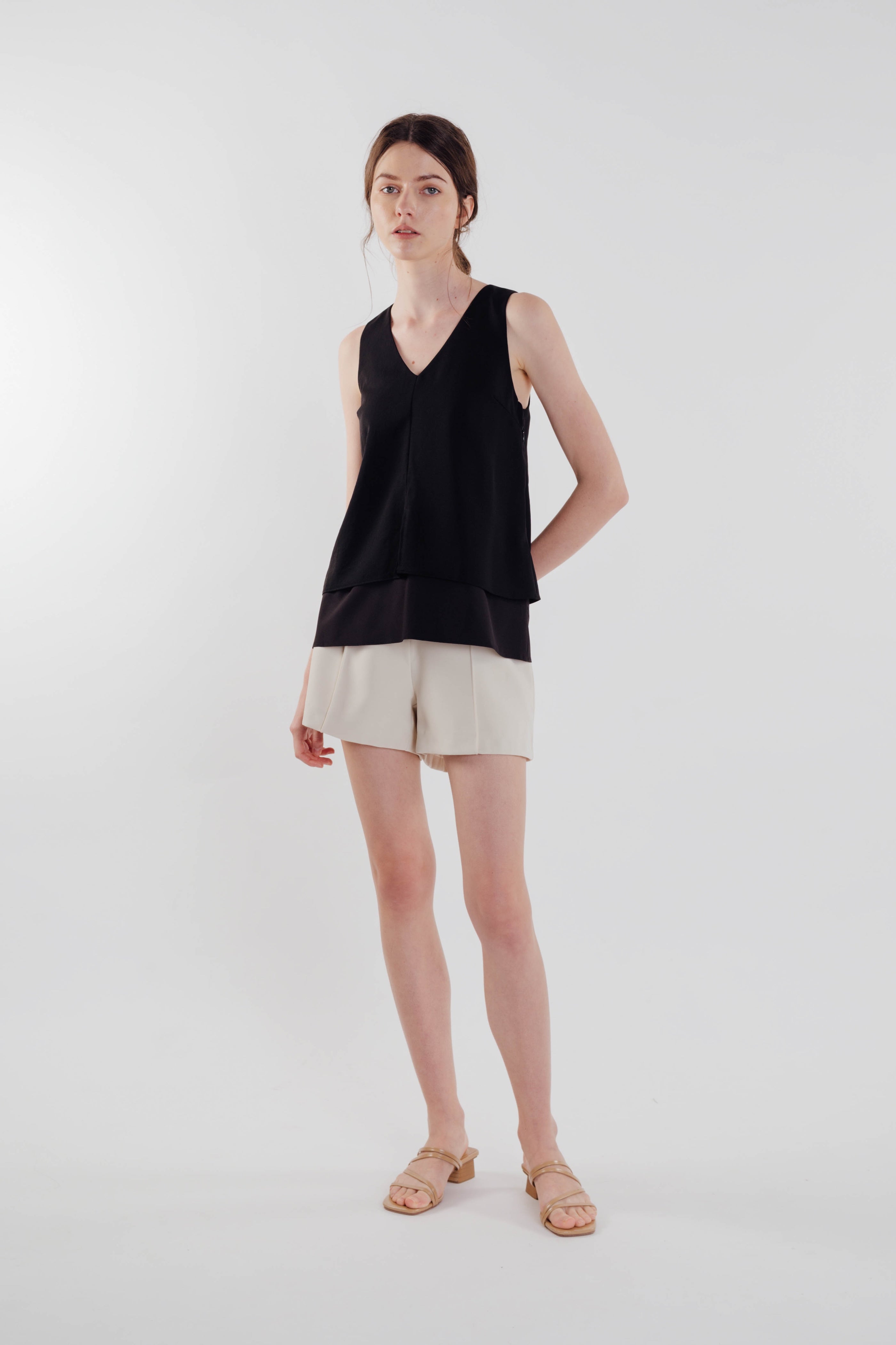 V-Neck Layered Top in Black (Sale)