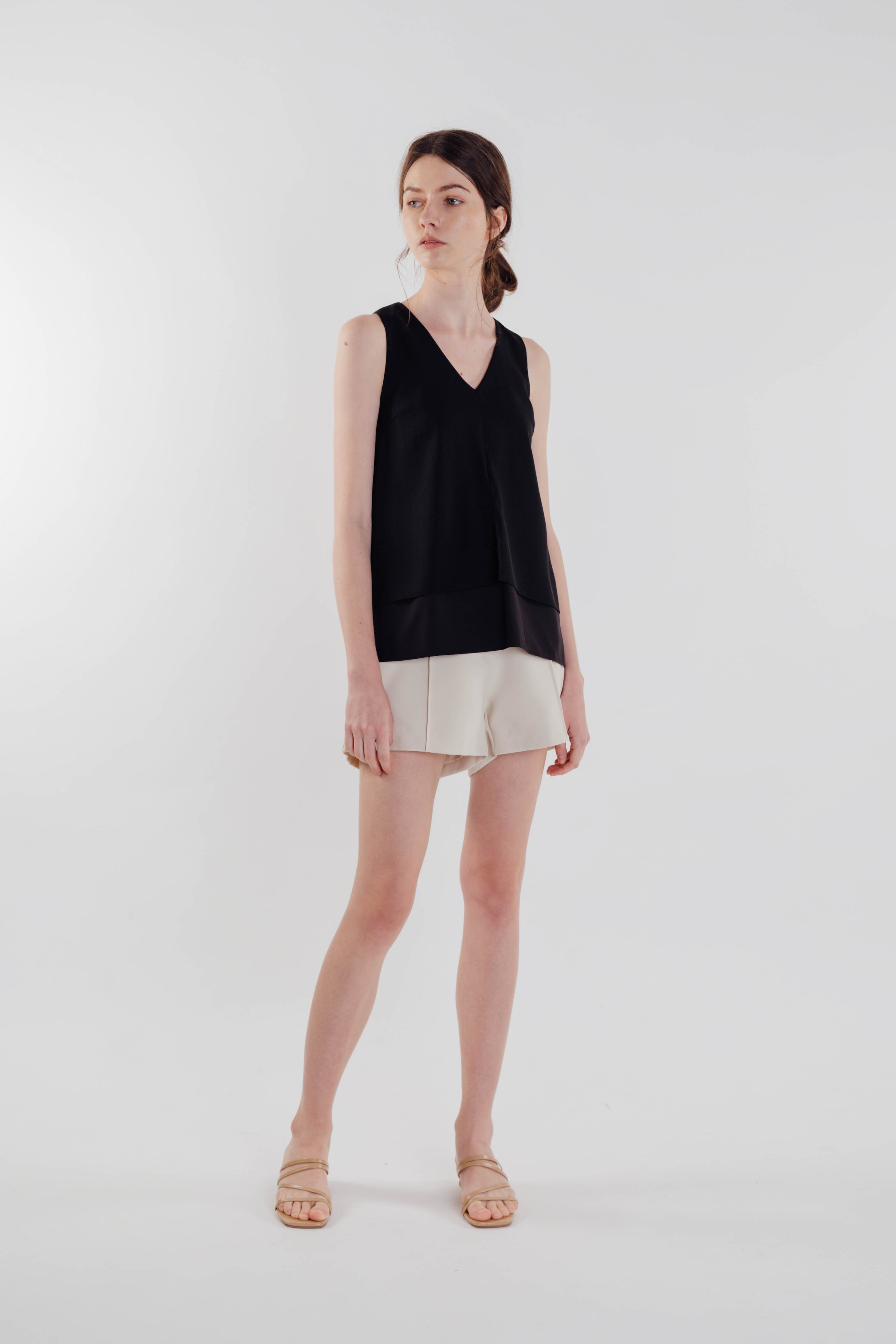 V-Neck Layered Top in Black (Sale)