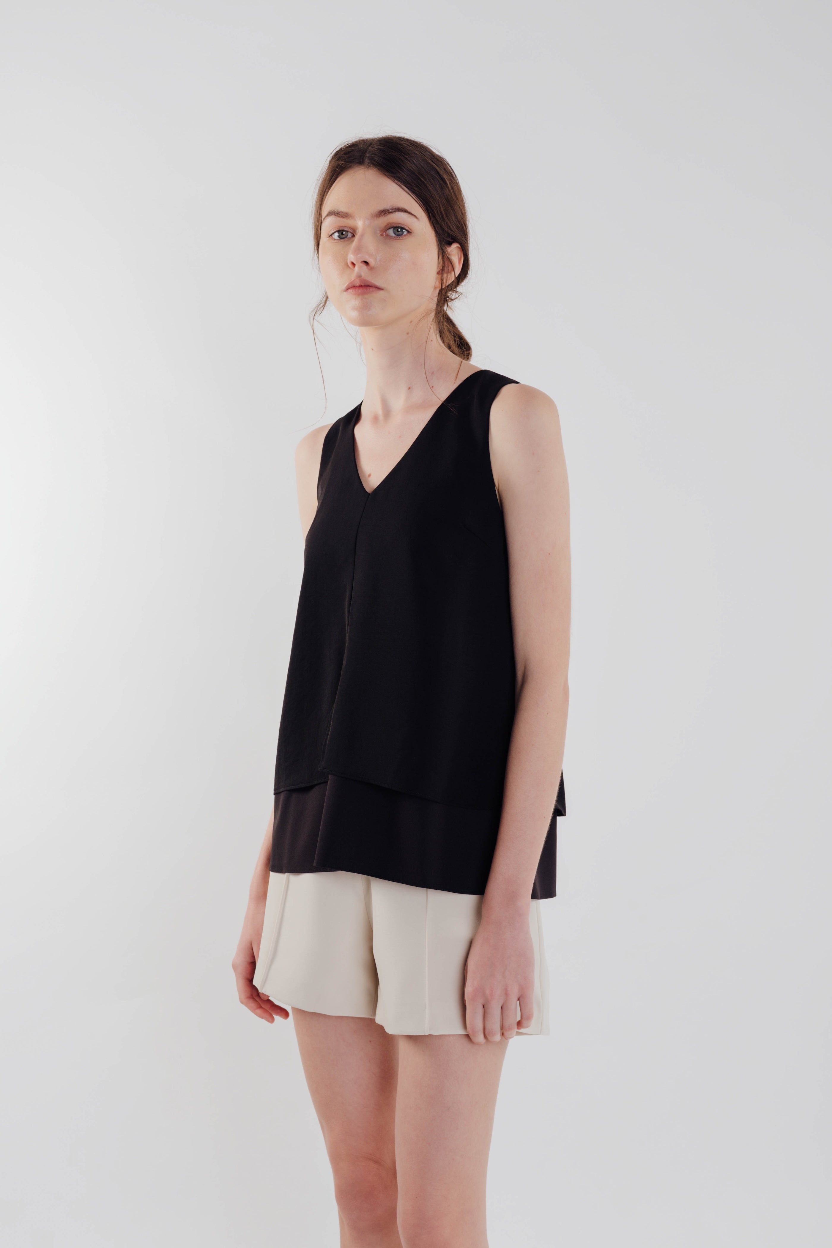 V-Neck Layered Top in Black (Sale)