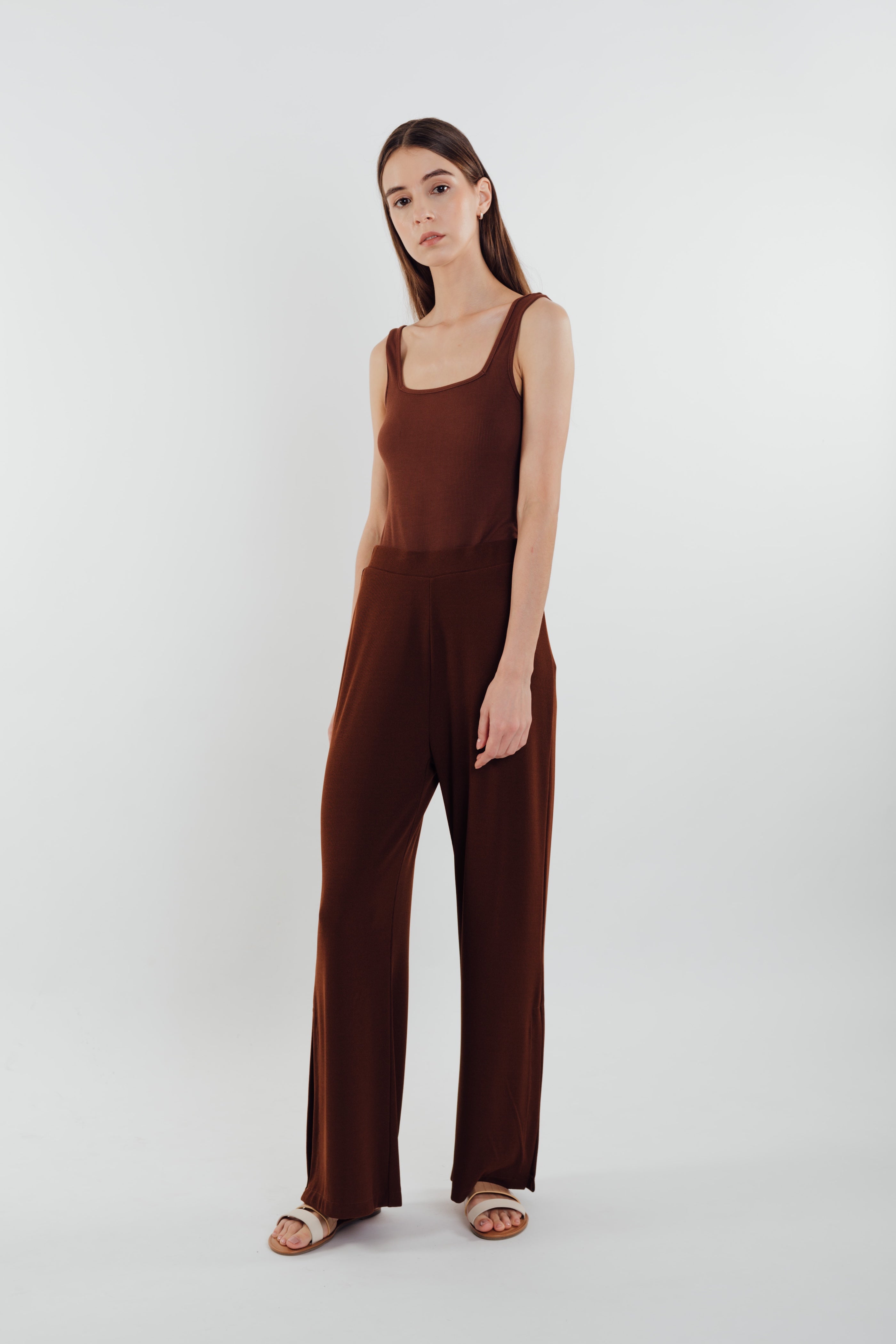 Square Neck Knit Tank in Soil