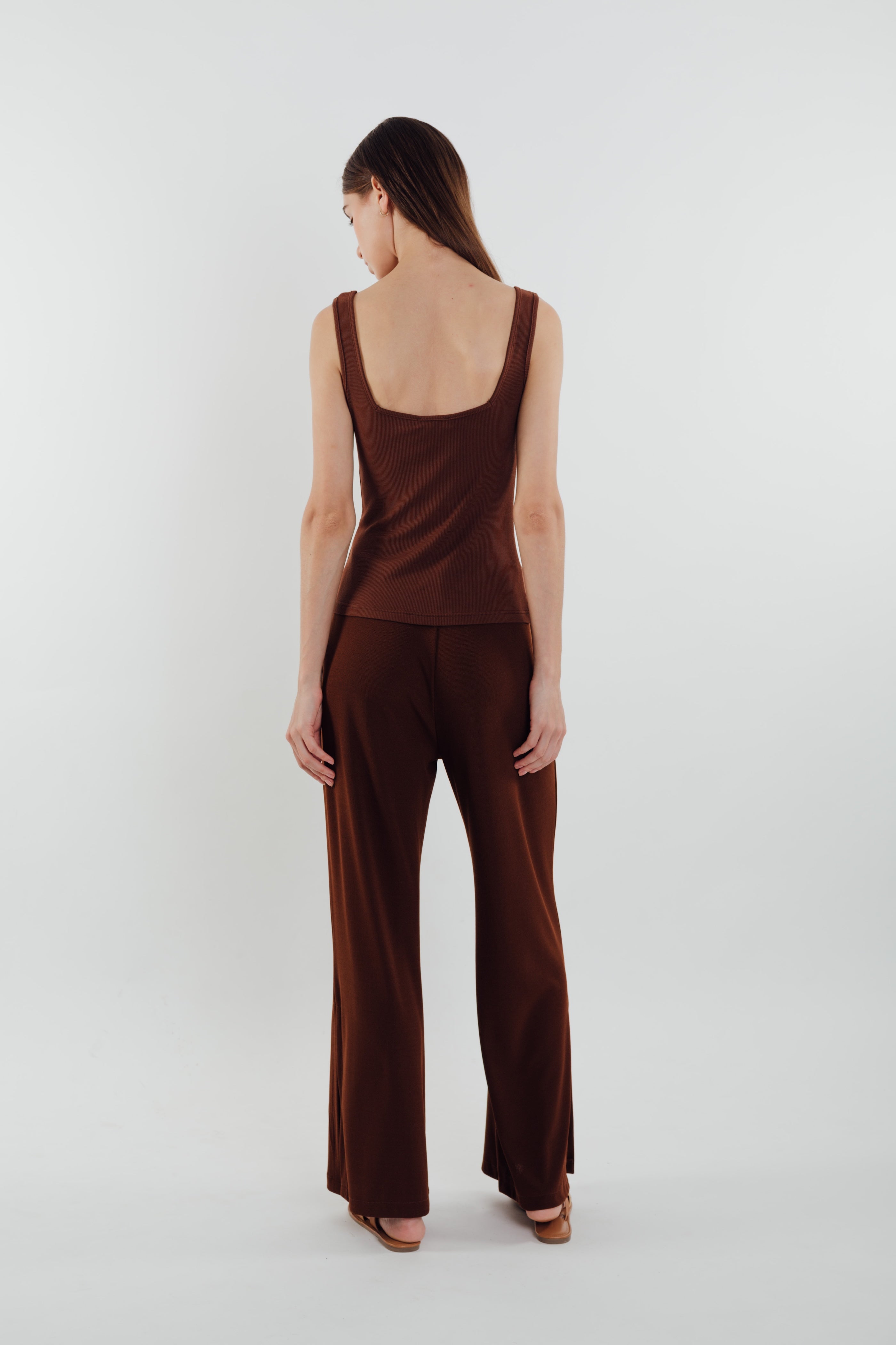 Square Neck Knit Tank in Soil