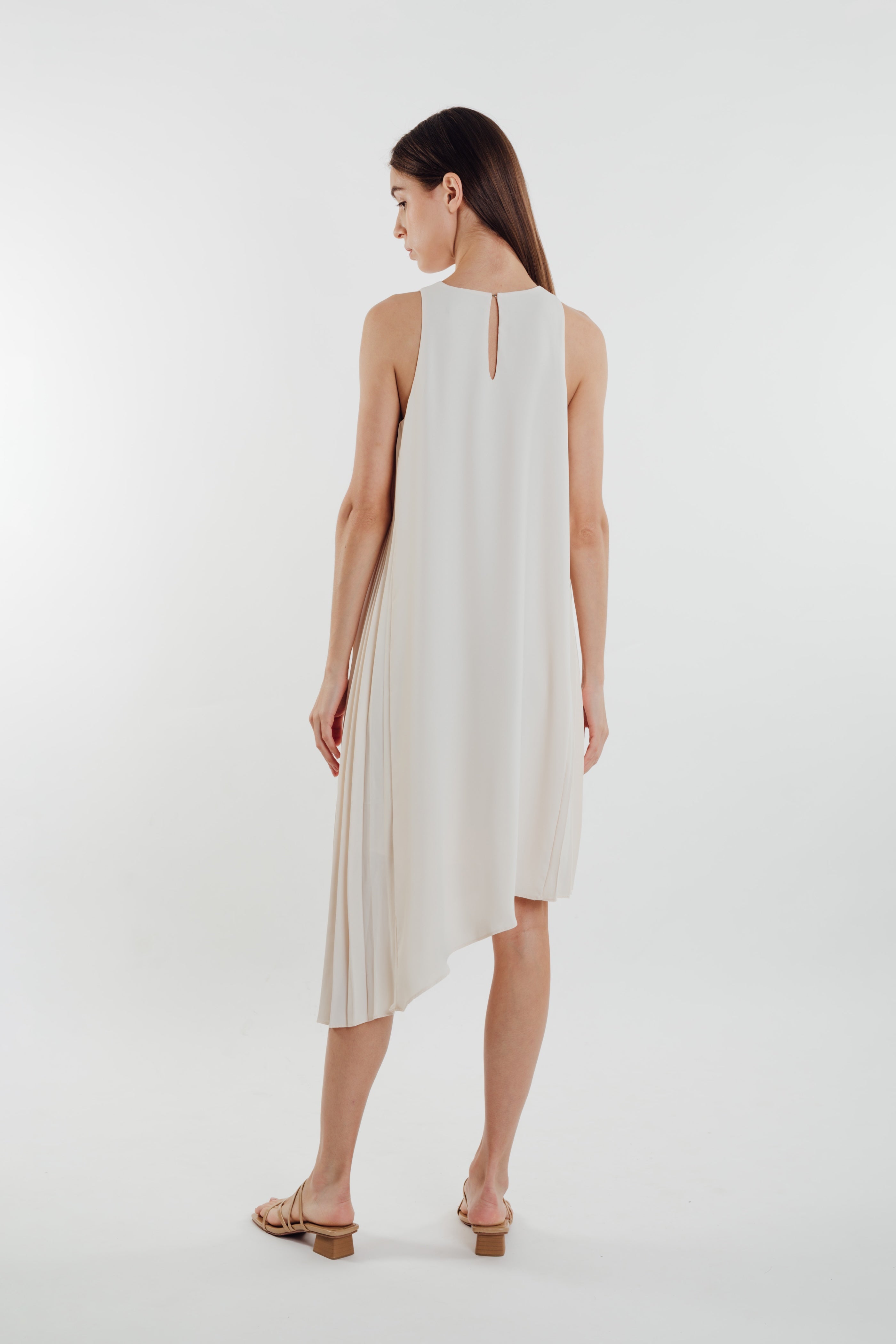 Asymmetric Pleated Dress in Pearl