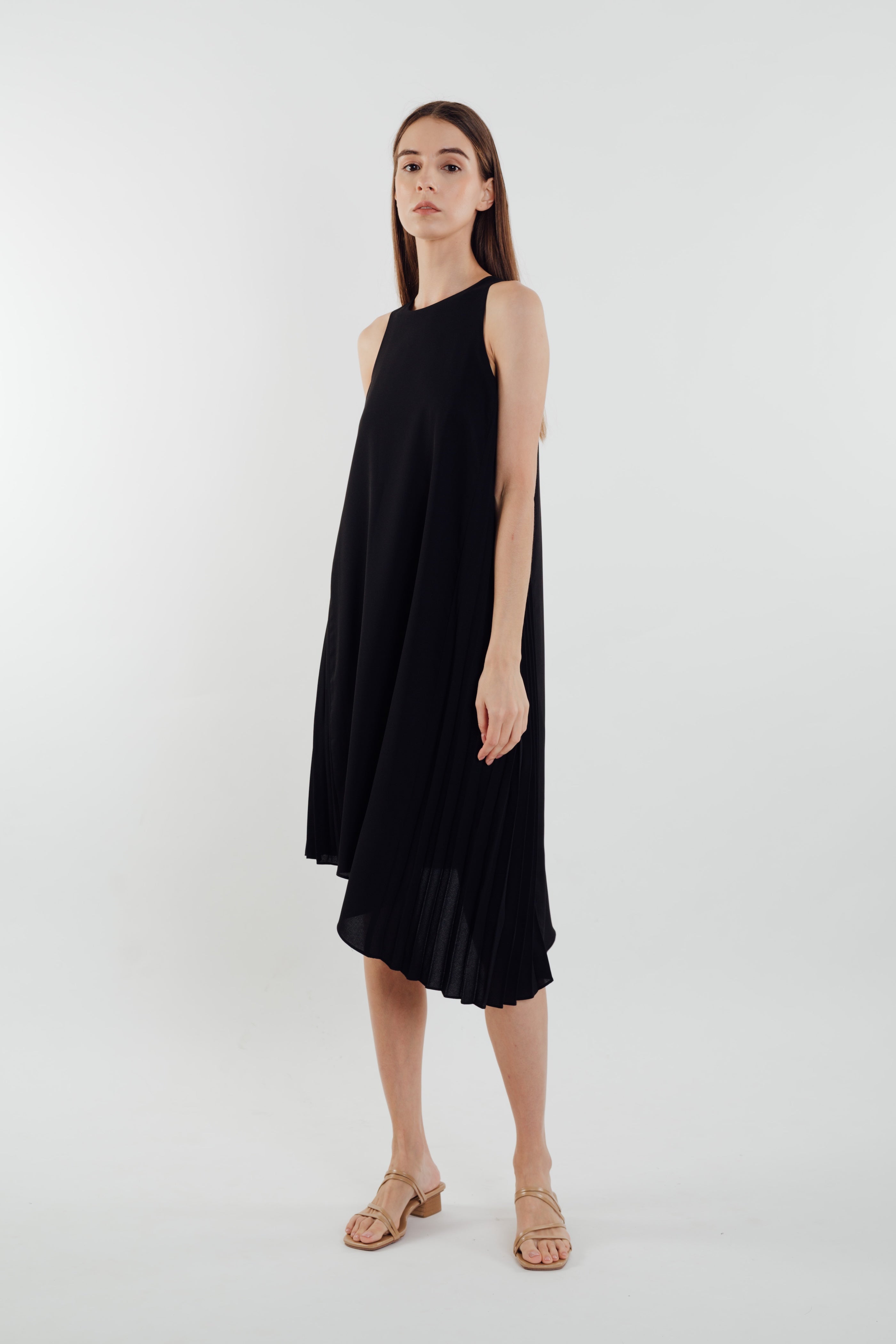 Asymmetric Pleated Dress in Black