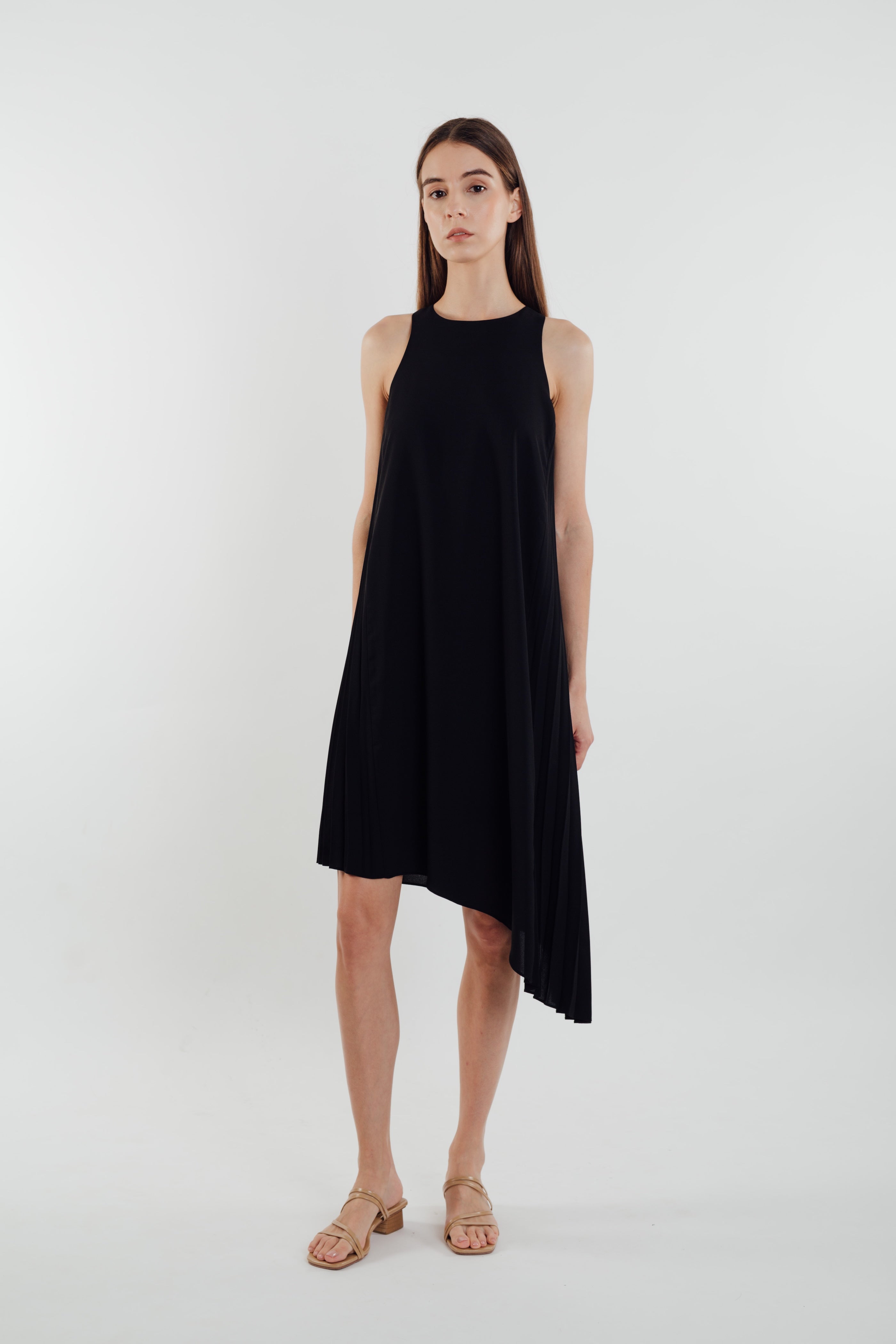 Asymmetric Pleated Dress in Black