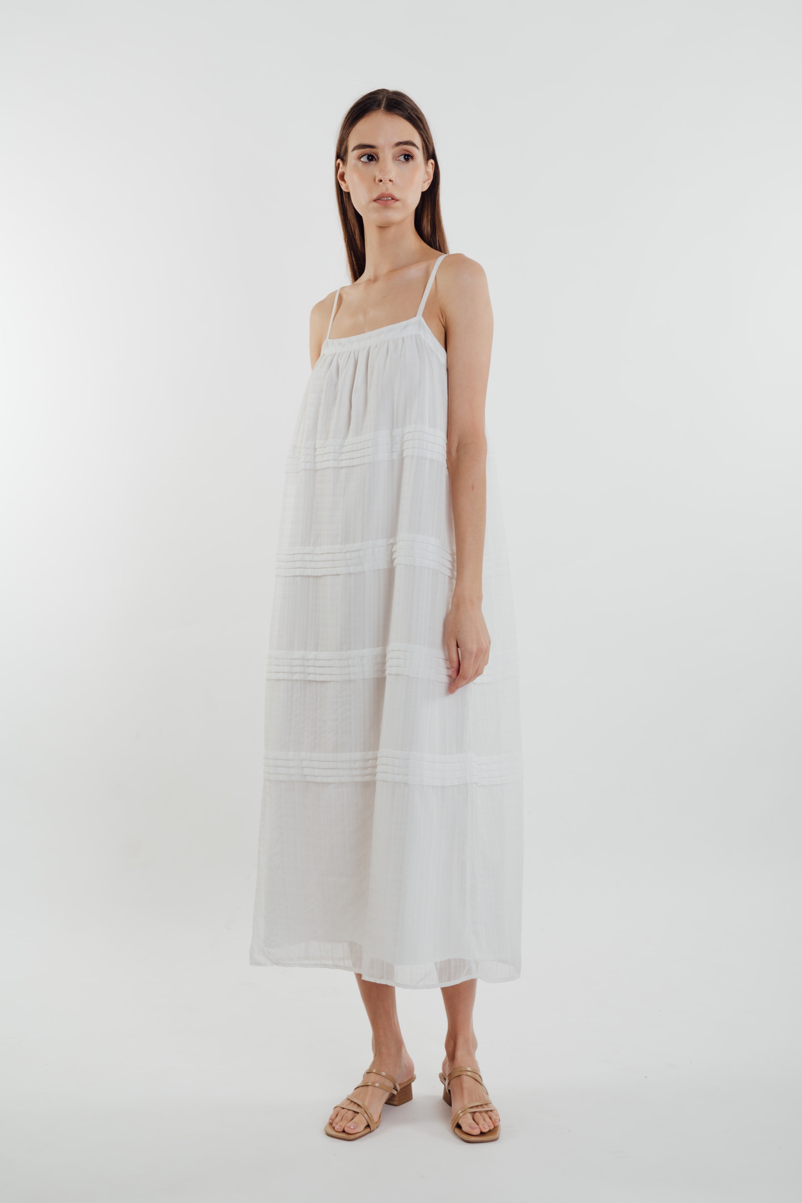 Panelled Midi Dress in White