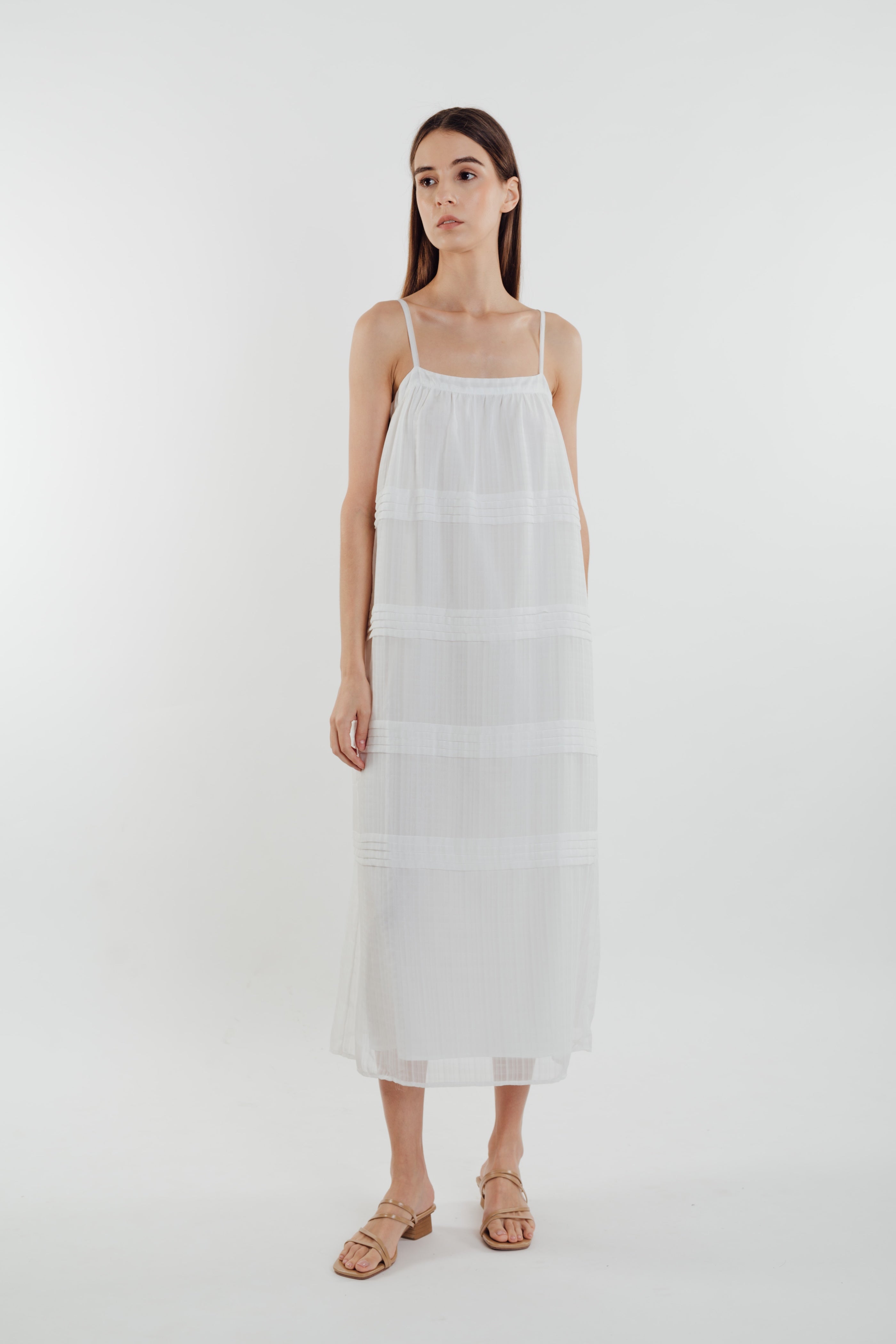Panelled Midi Dress in White