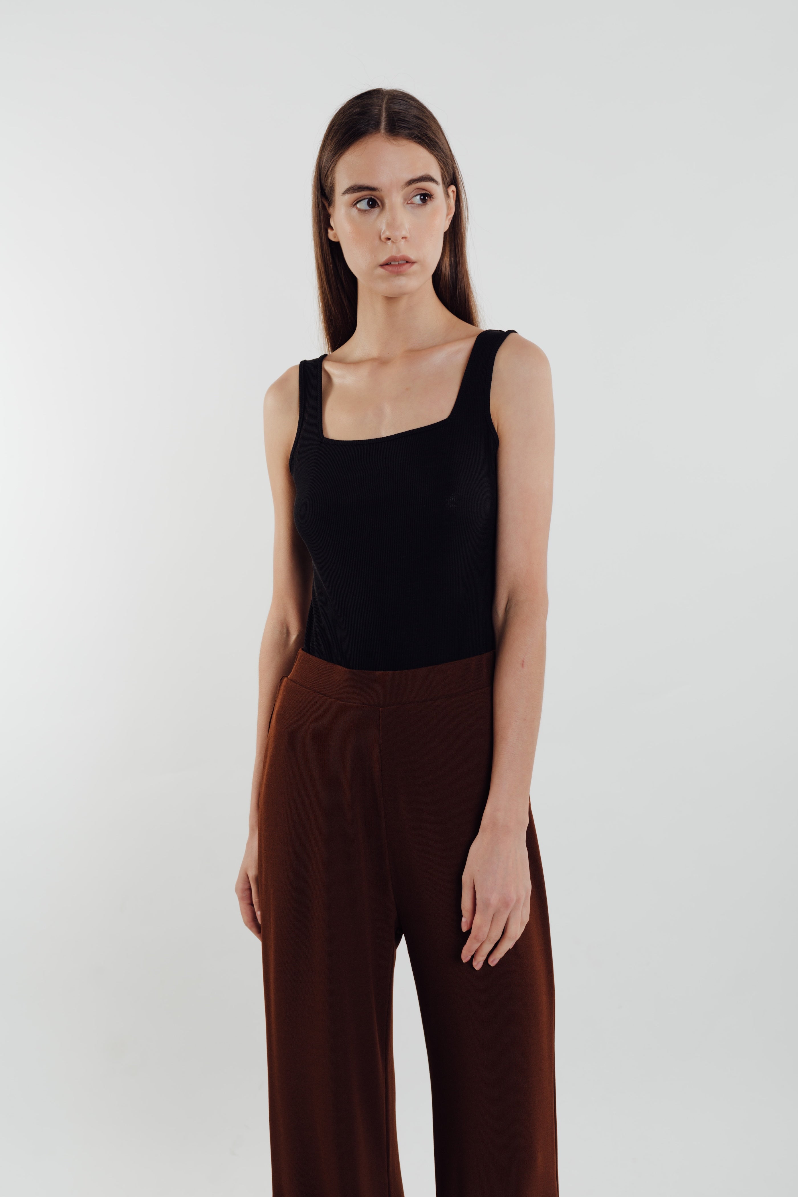Textured Ribbed Knit Tank in Black