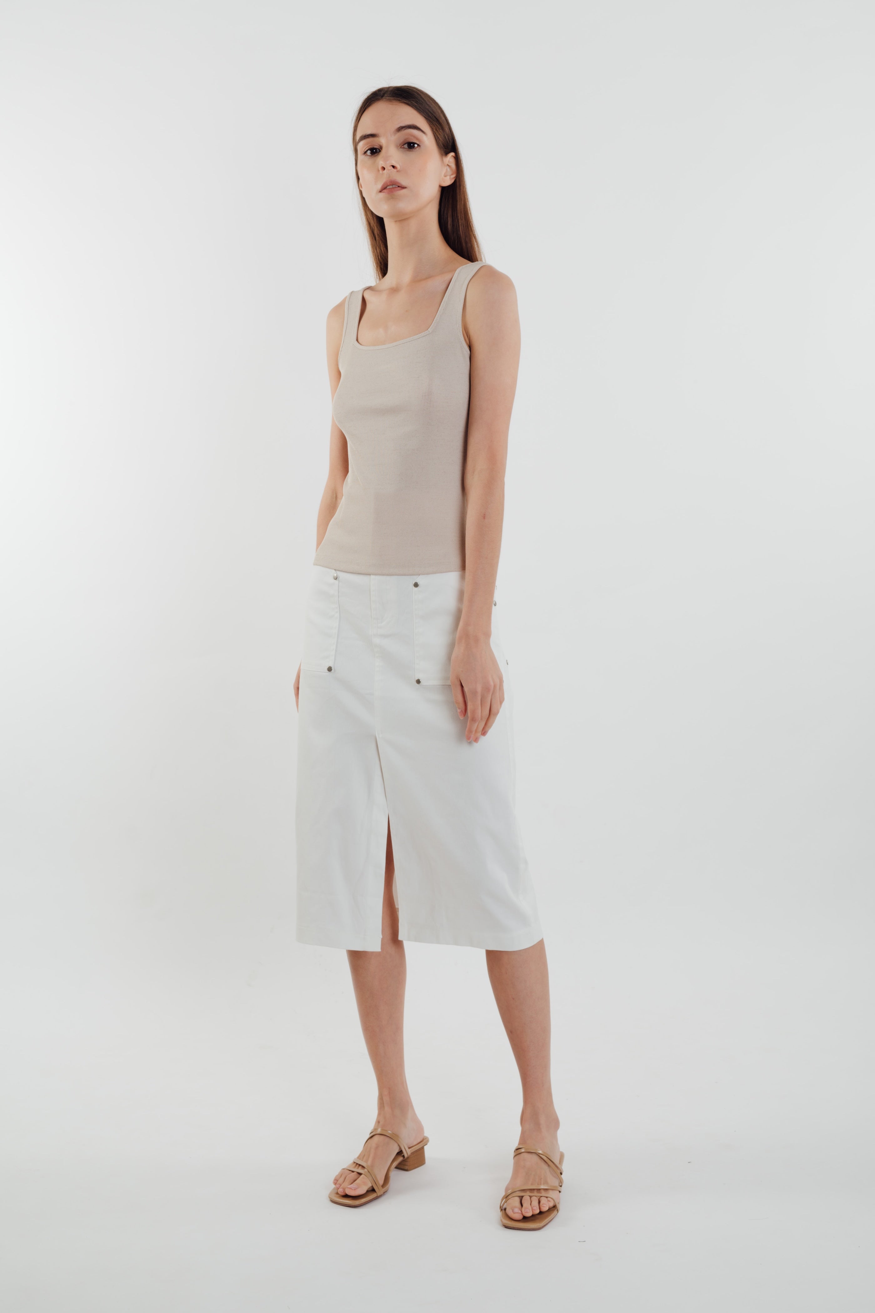 Textured Ribbed Knit Tank in Sand