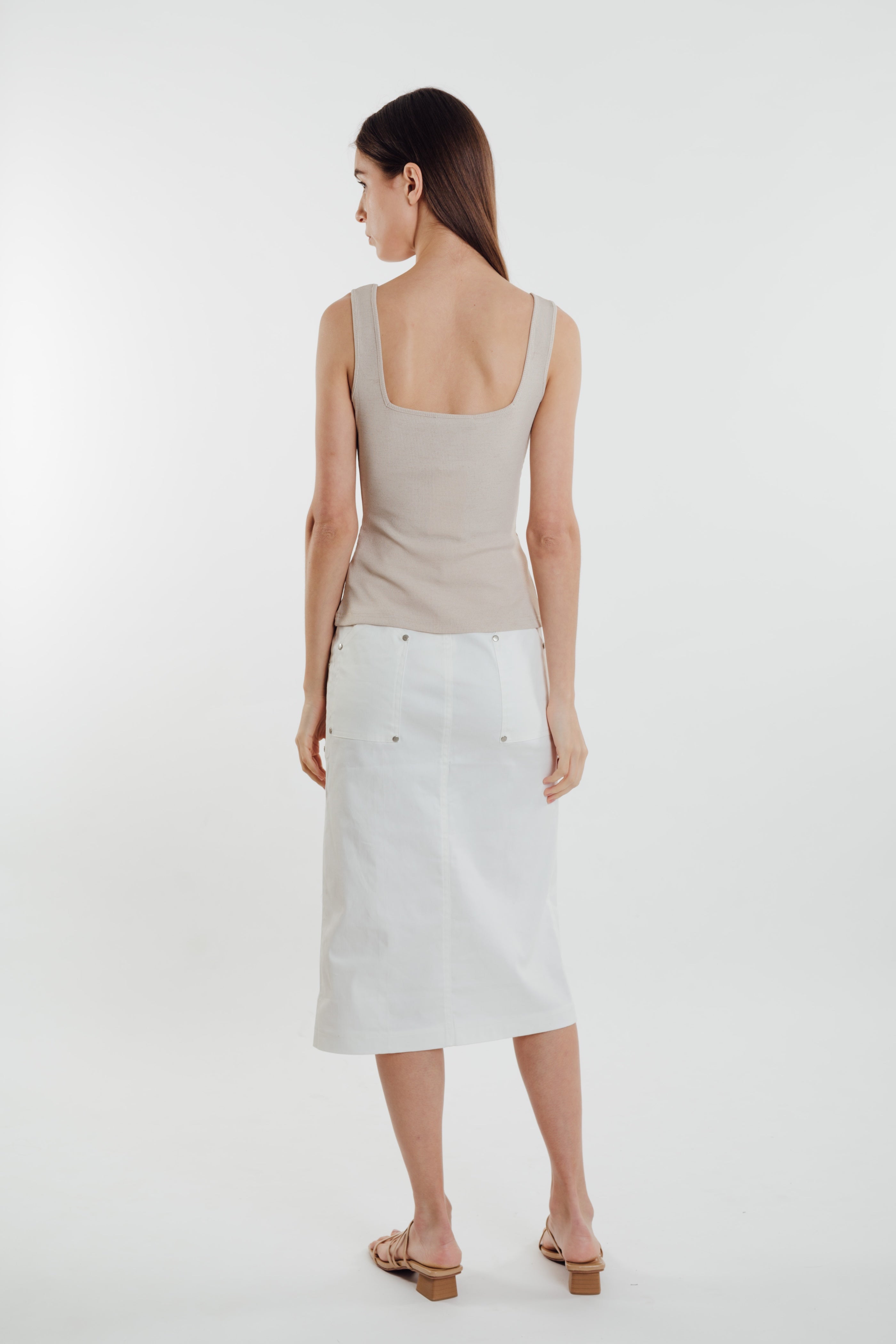 Textured Ribbed Knit Tank in Sand