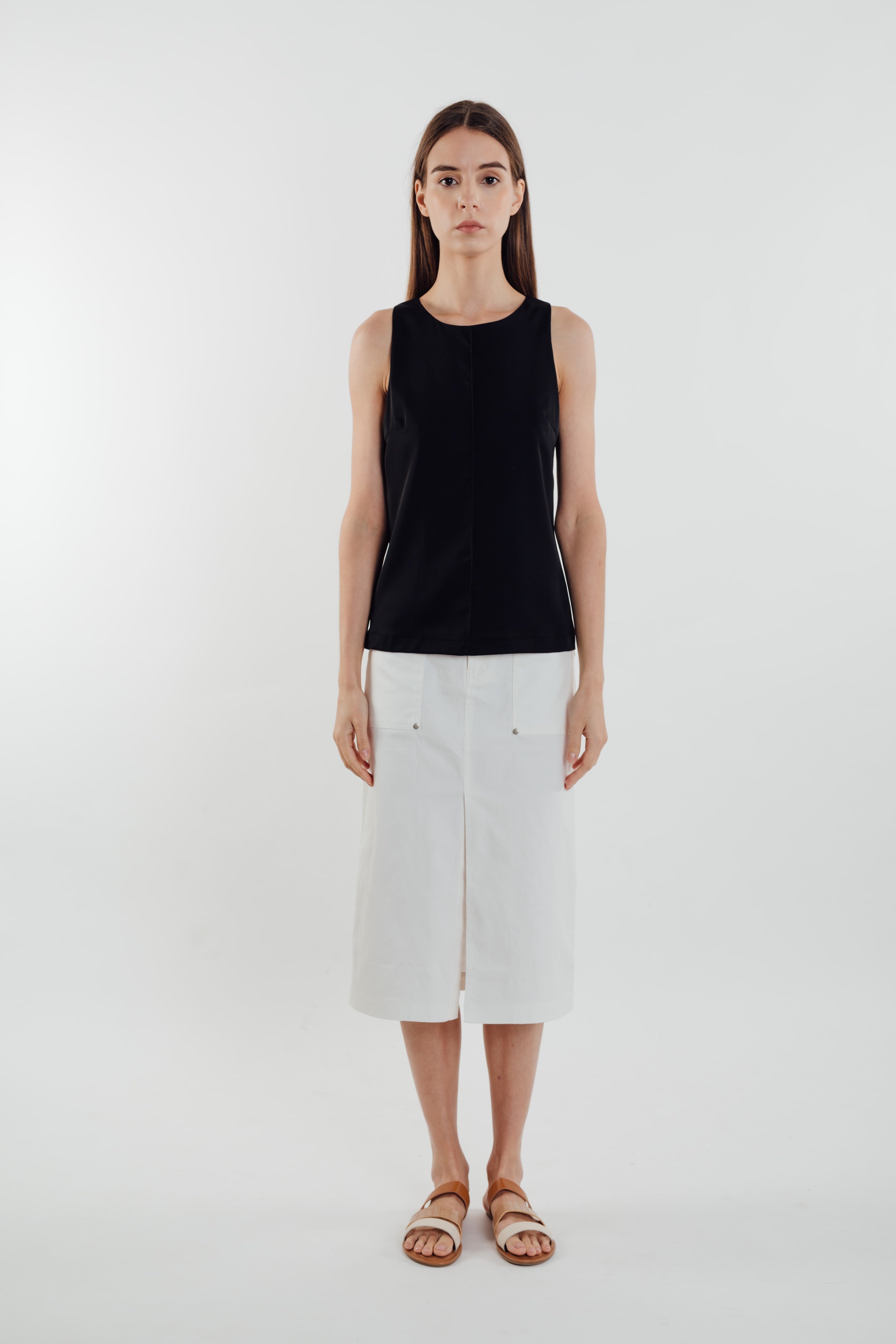 Front Stitchline Tank Top In Black