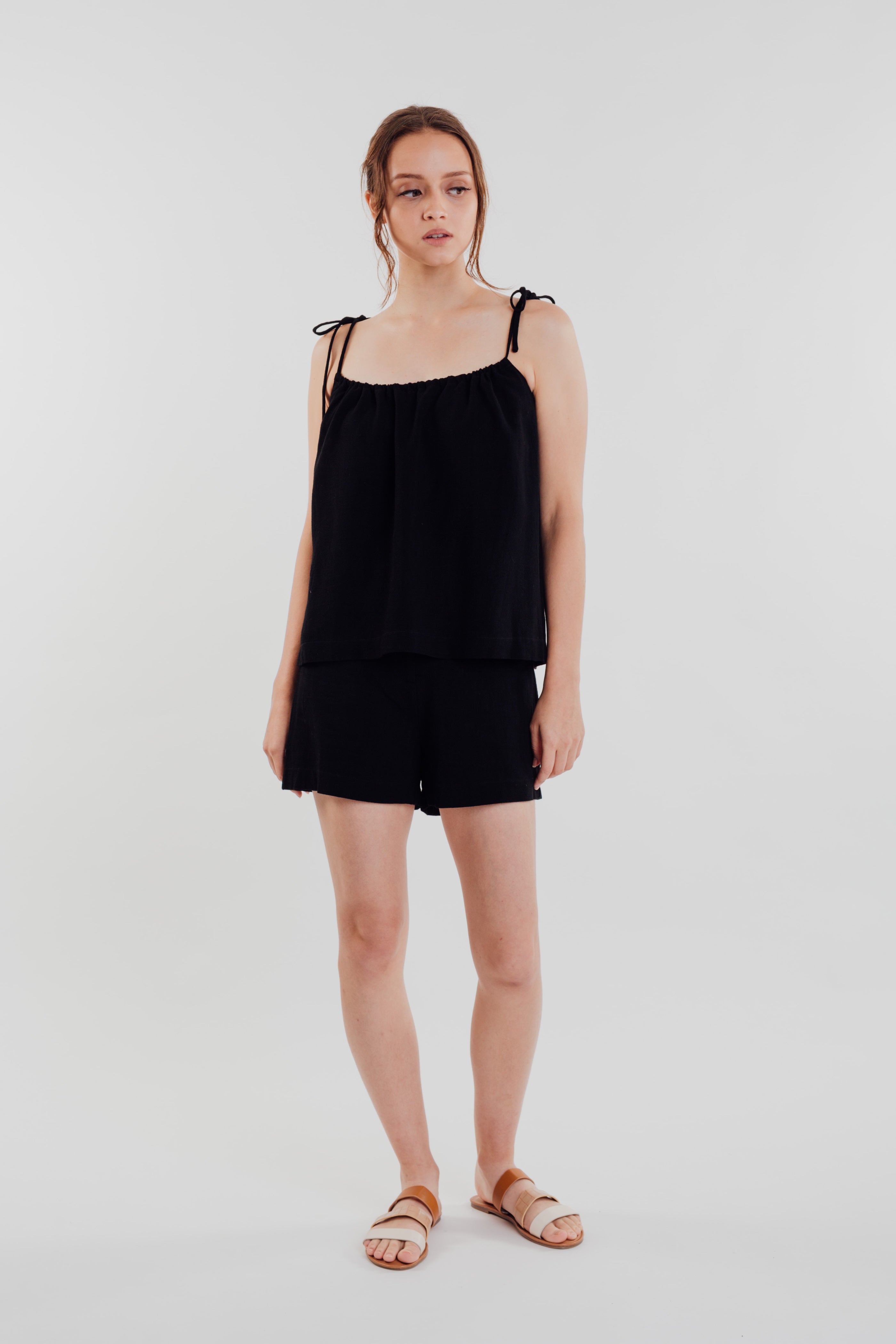 Linen Strap Top in Black
